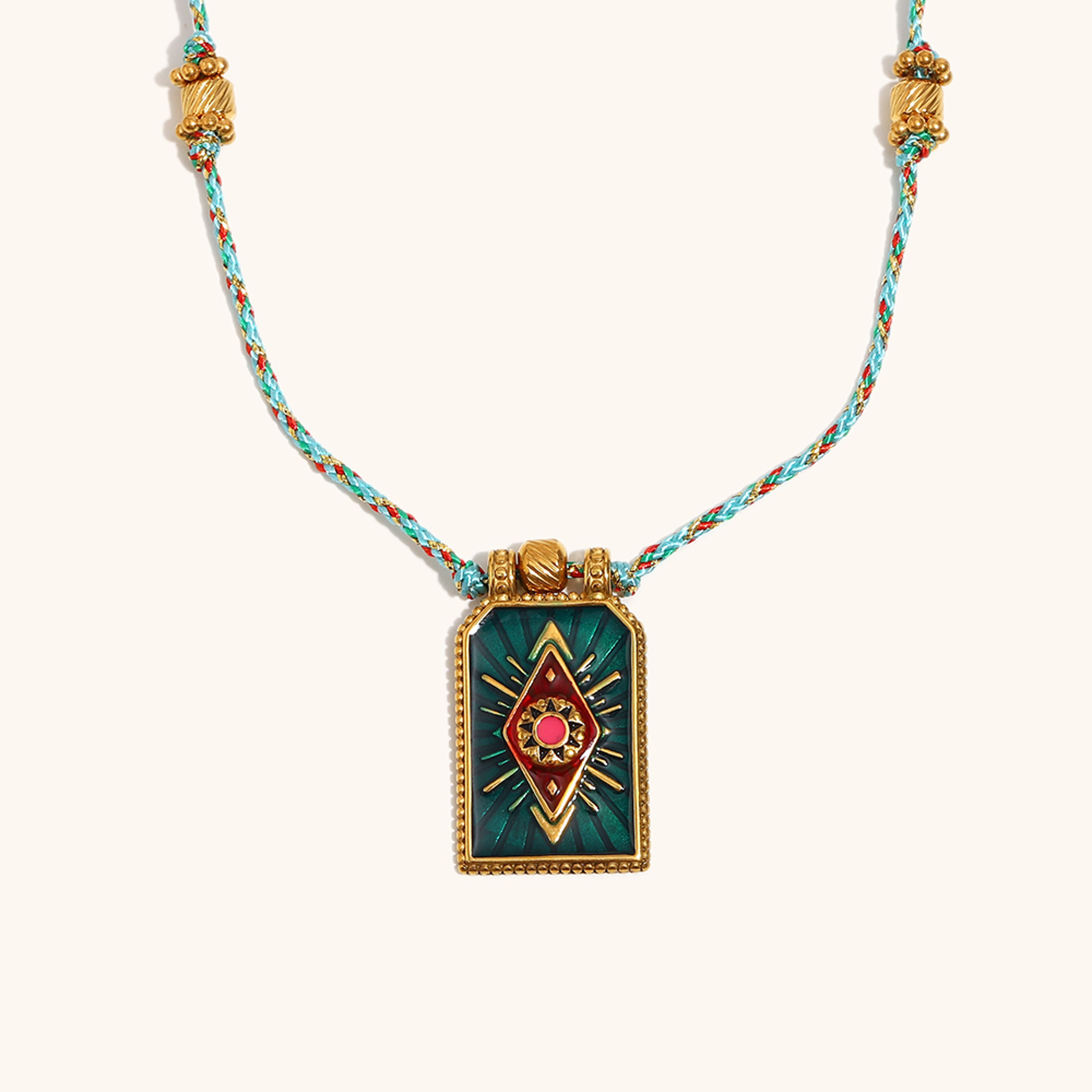 Gold Sun Eye Tarot Pendant Necklace With Woven Rope Necklace  Stainless Steel Chain 1