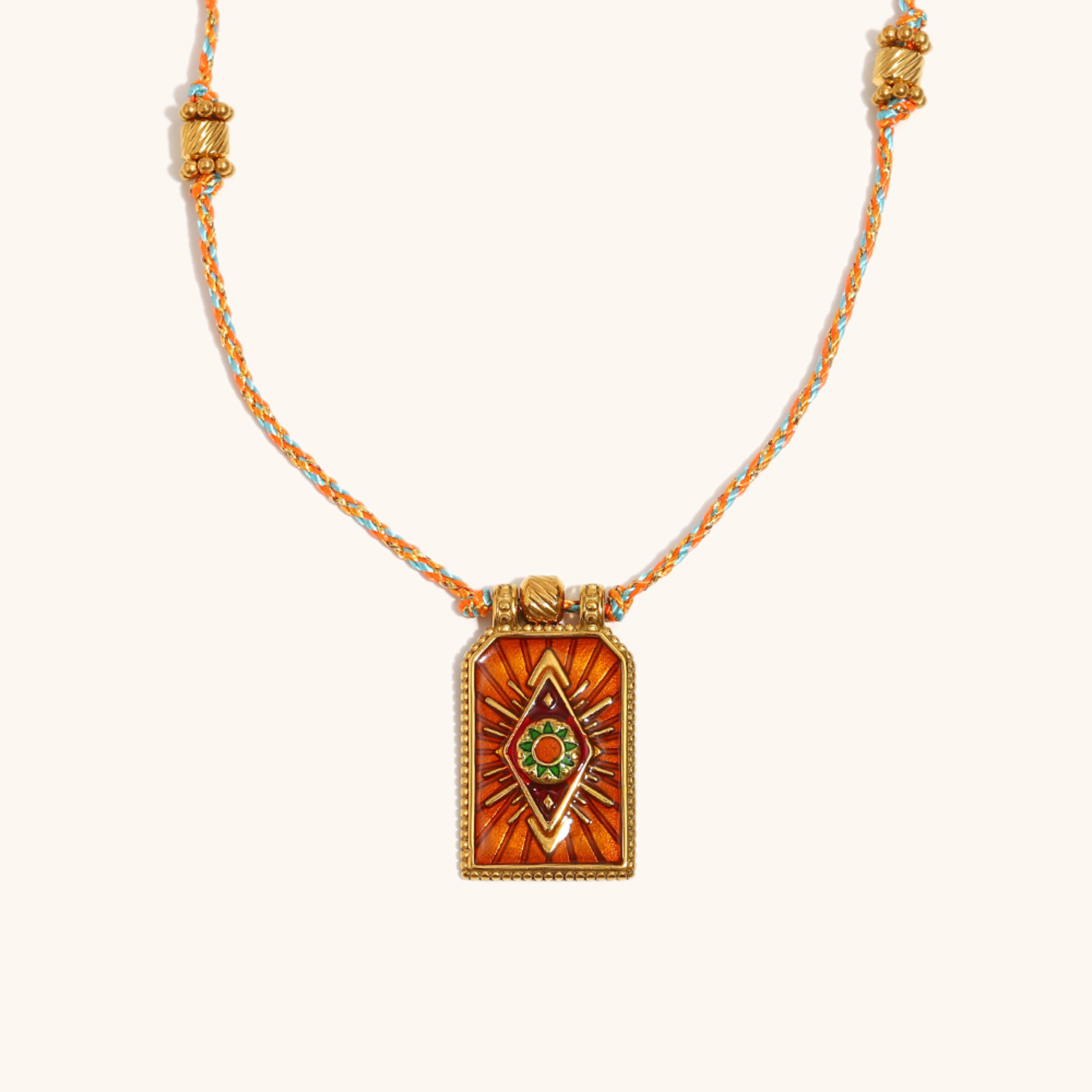 Gold Sun Eye Tarot Pendant Necklace With Woven Rope Necklace  Stainless Steel Chain 2