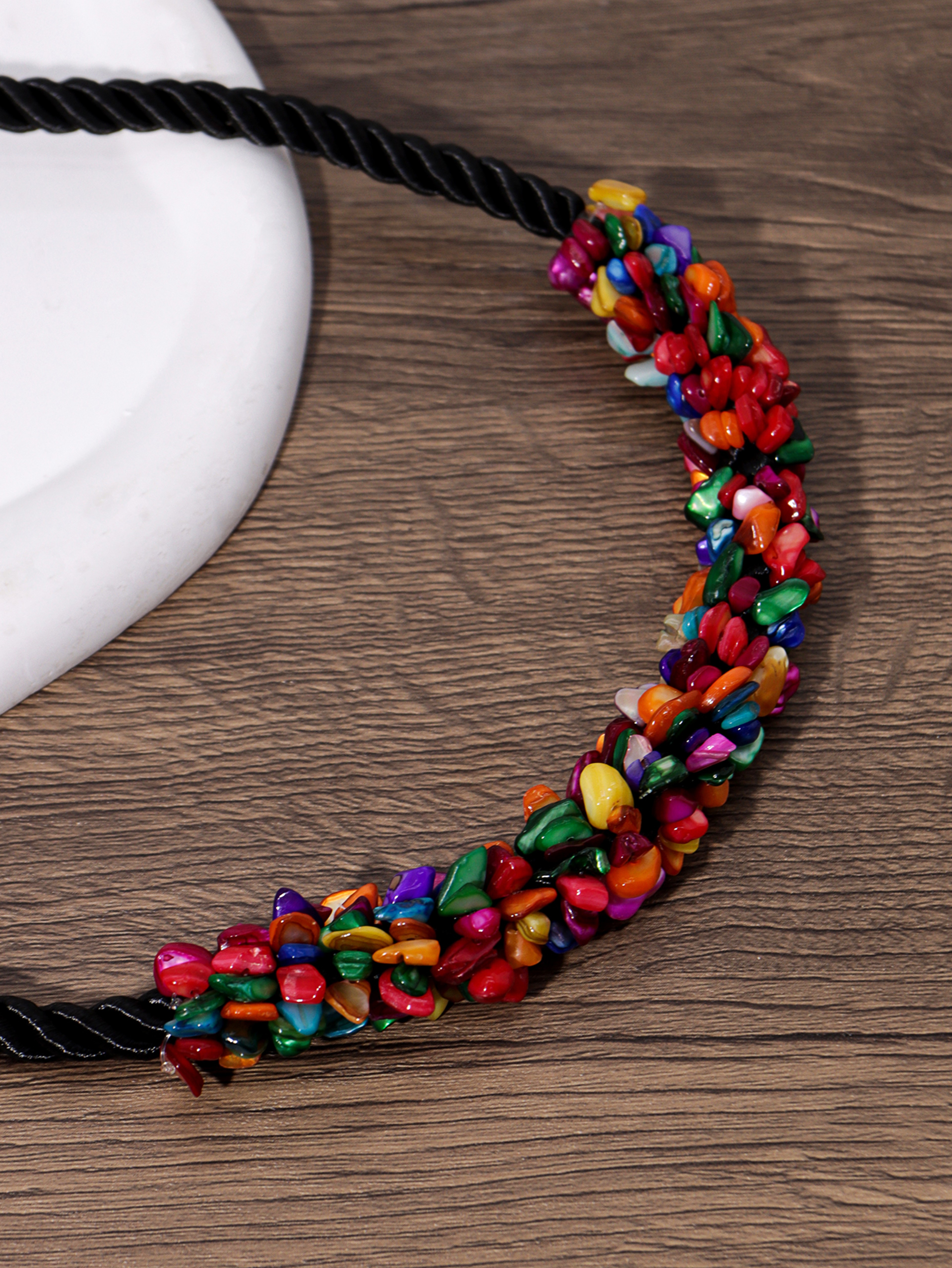 Handmade Boho Shell Necklace Woven Beaded Rope Necklace with Natural Shell Statement Collar – view 4