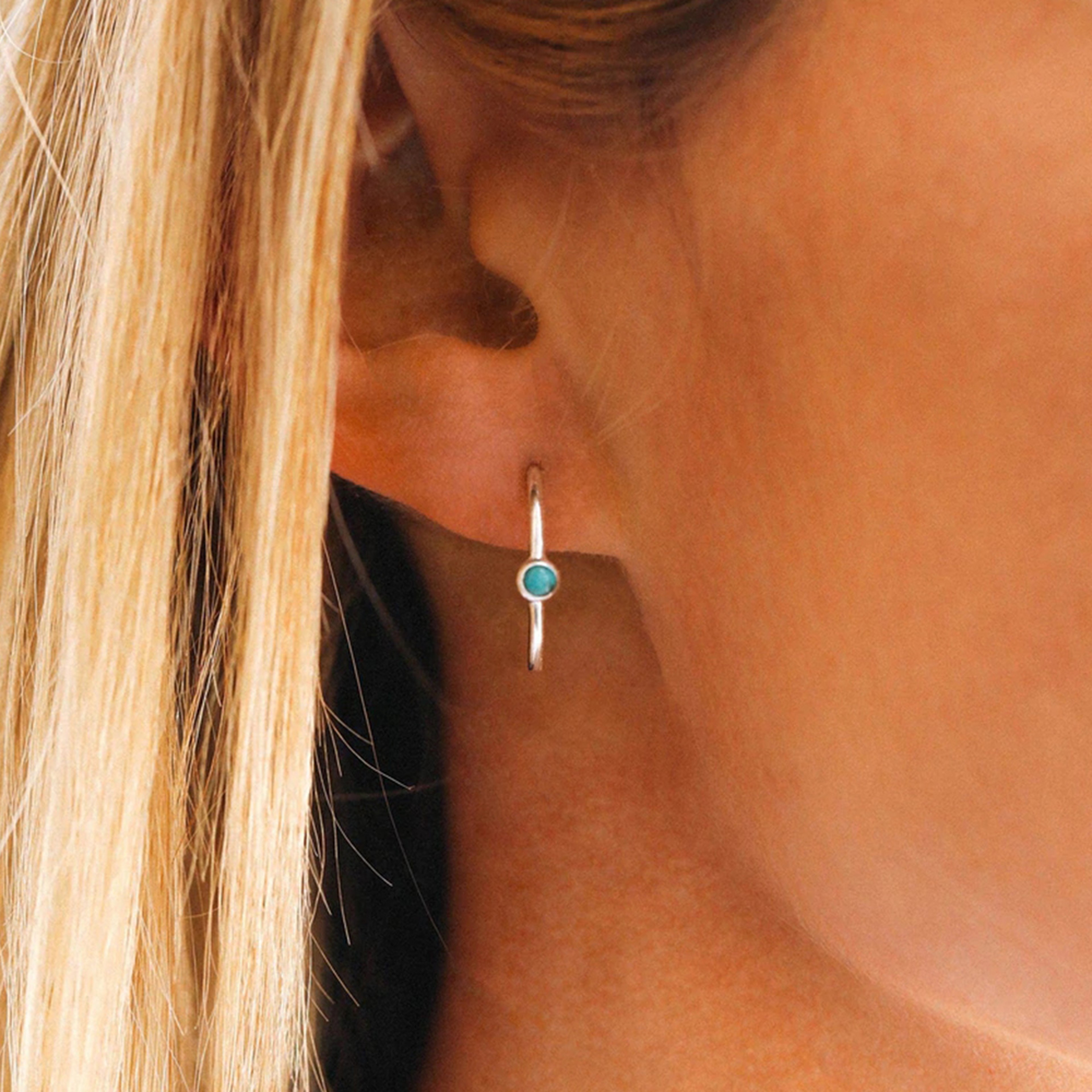 Huitan Blue Stone Stud Earrings Minimalist Silver Stud Earrings For Everyday Elegance 2