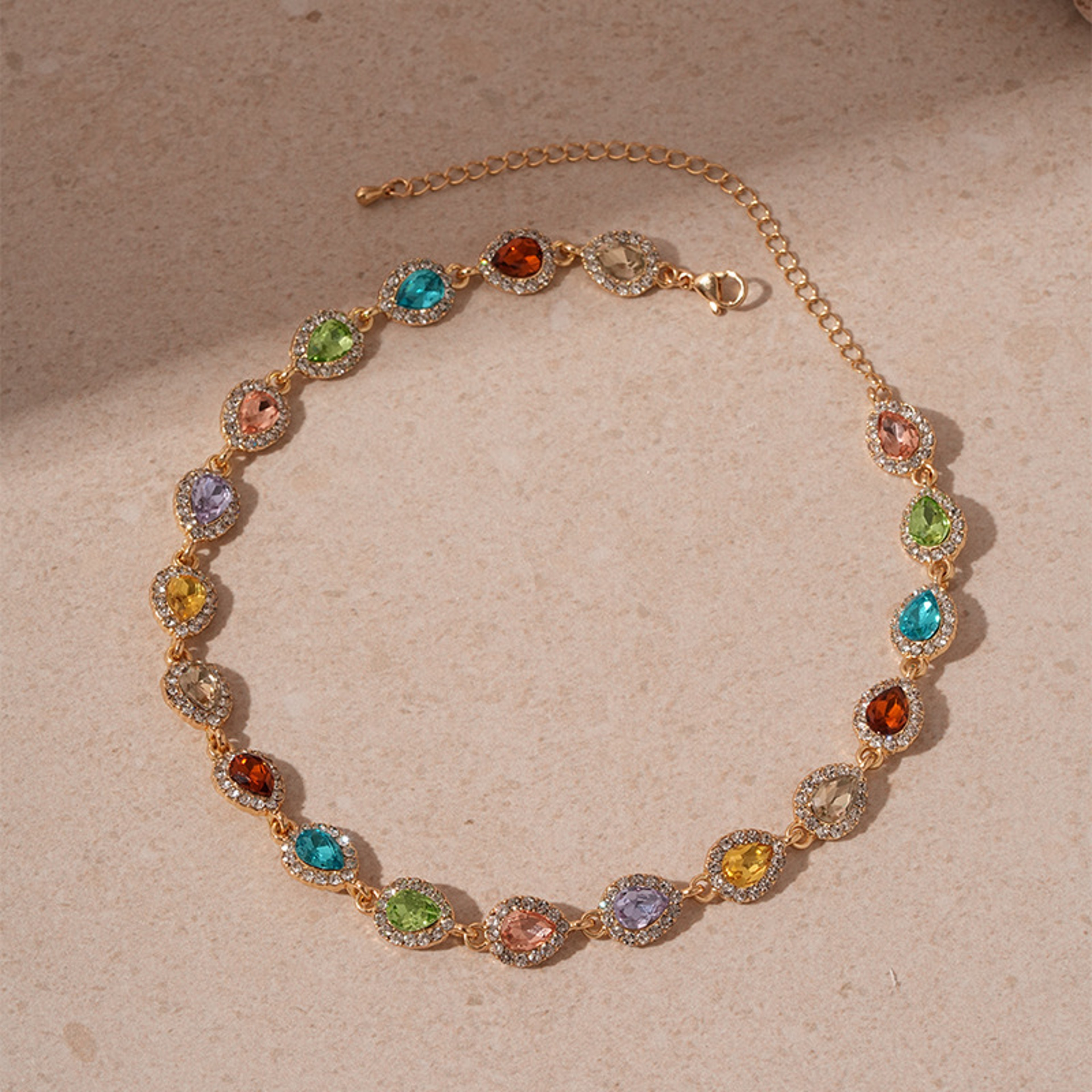 Geometric Crystal Choker Necklace with Colorful Stones Elegant Clavicle Chain for Women – view 1