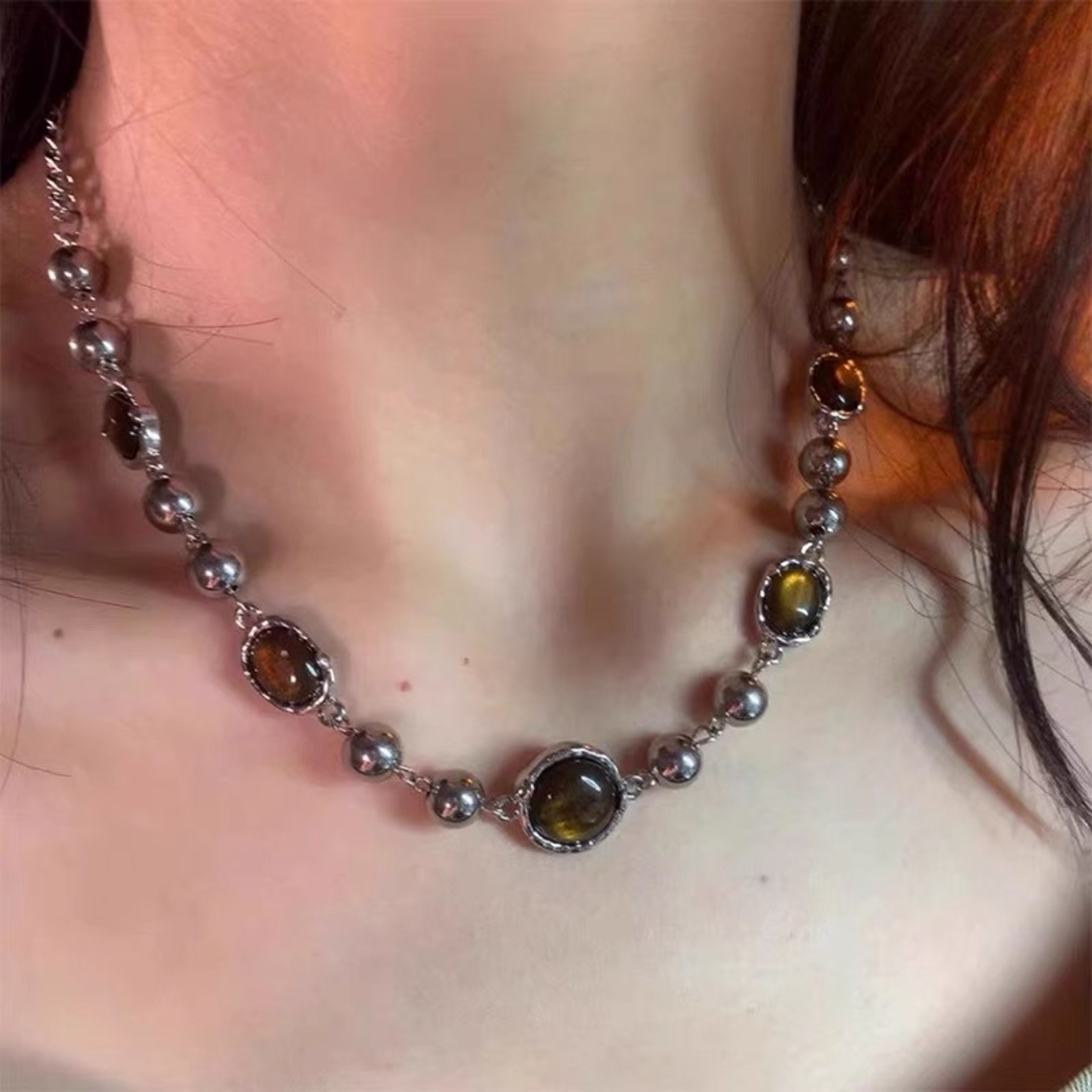 Vintage Resin Necklace Geometric Beaded Statement Choker for Women – view 2