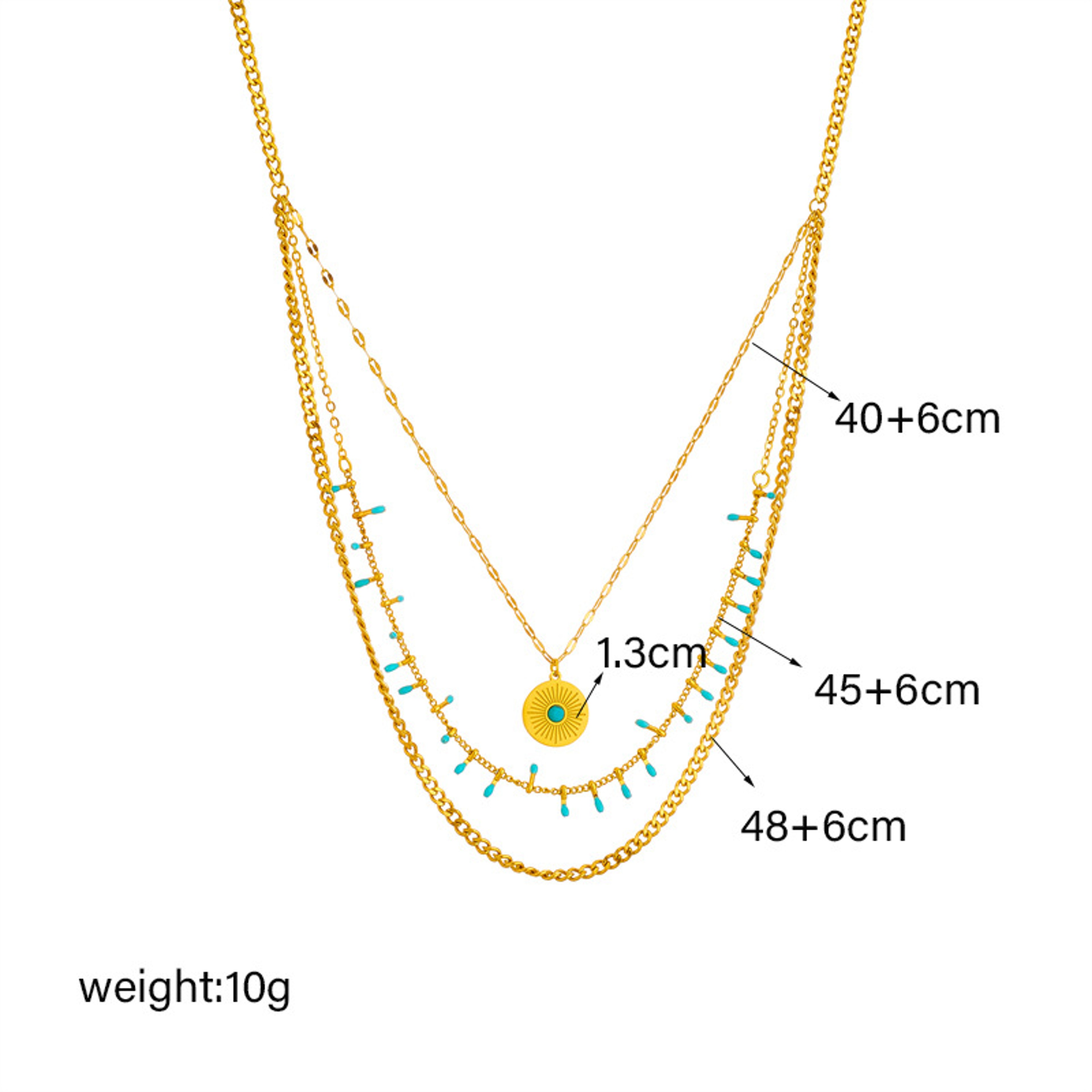 Vintage Evil Eye Necklace Gold Plated Turquoise Layered Necklace in Stainless Steel – view 2