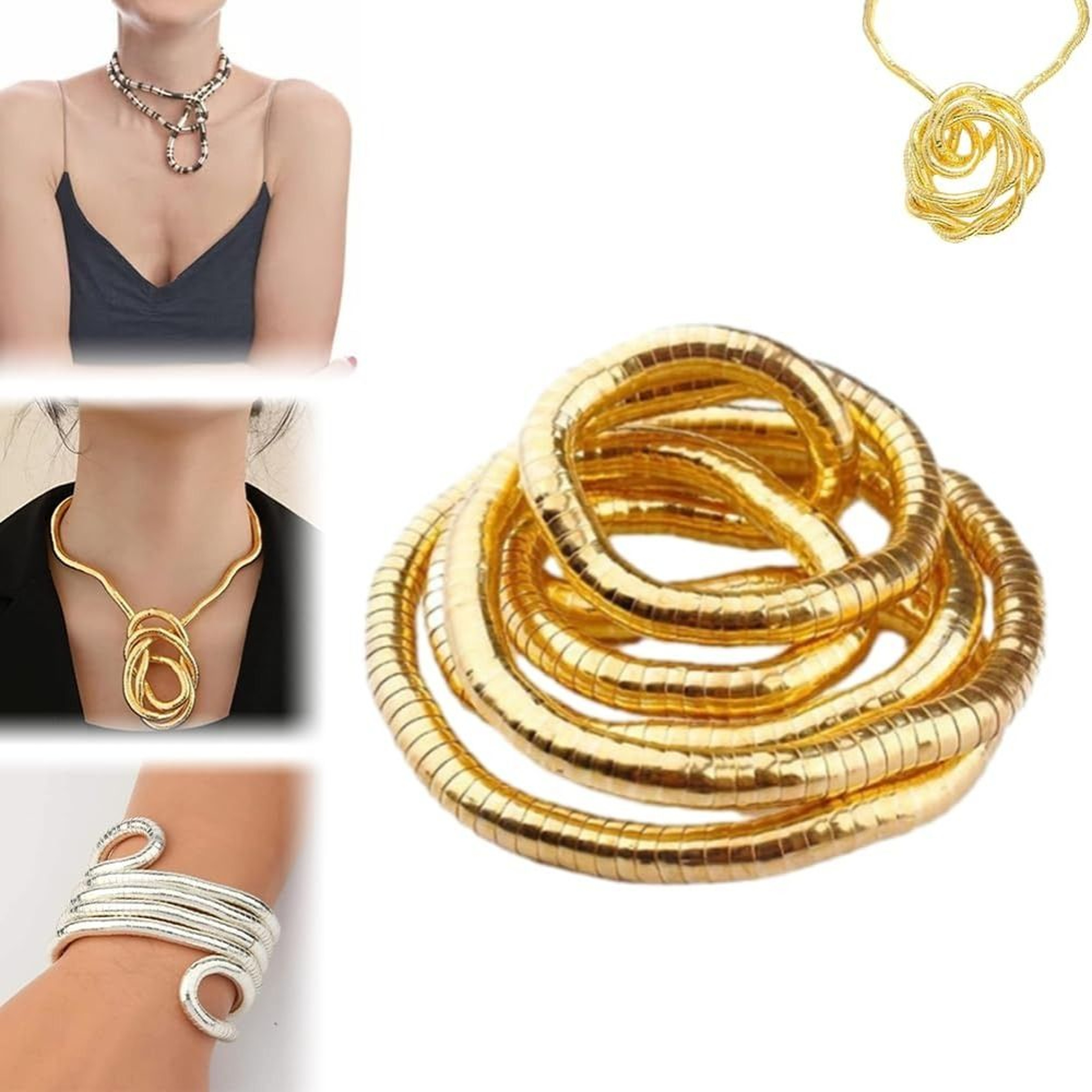 Bendable Snake Necklace & Flexible Choker Twistable Alloy Statement Jewelry in Gold & Silver – view 5