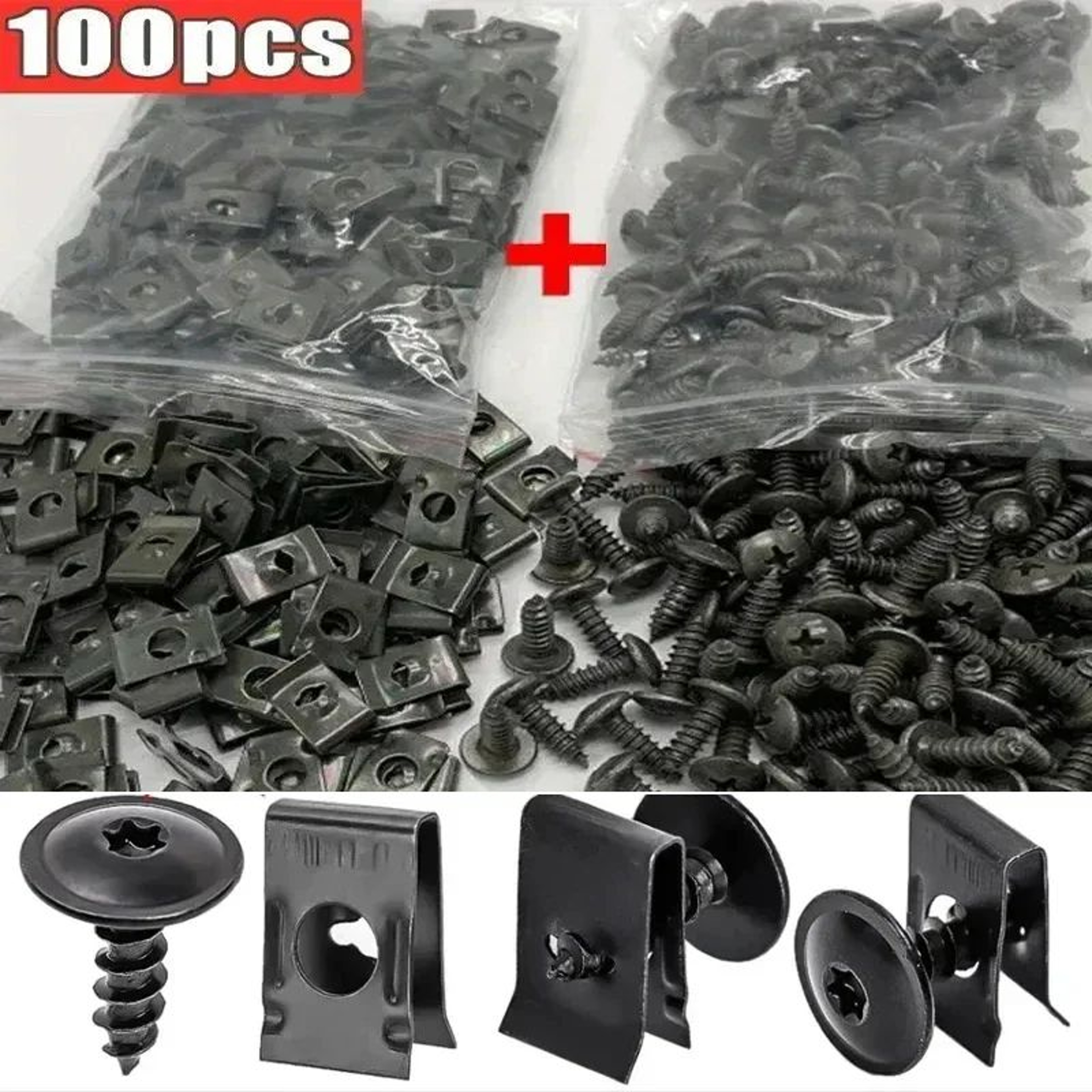 U Type Metal Clips With Screws For Car And Motorcycle AntiRust Tapping Fastener Assortment Set 9