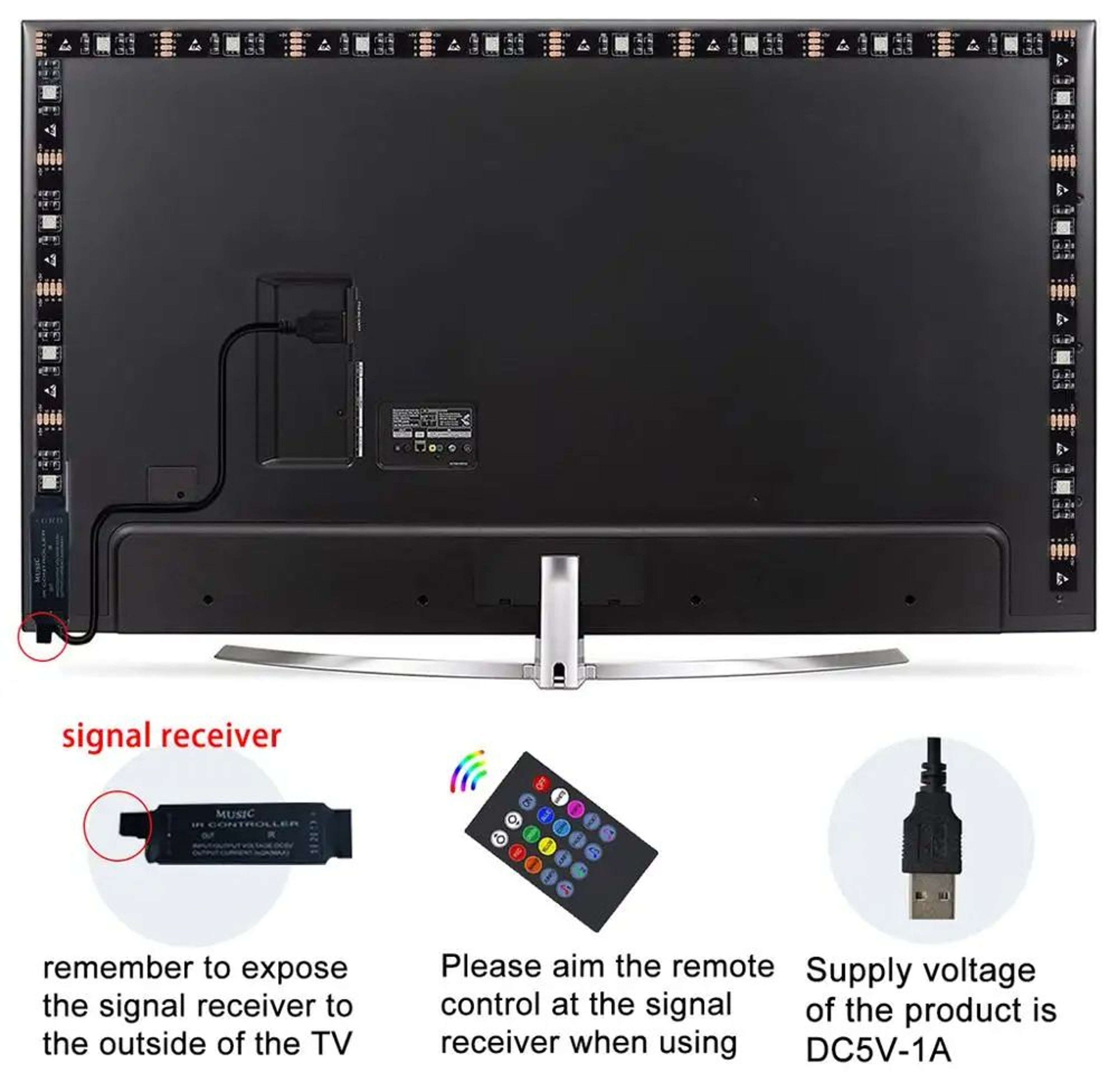 RGB LED TV Backlight Music Sync USB Powered Light Strip For TV PC And Mirror Adjustable Sound Sensi 3