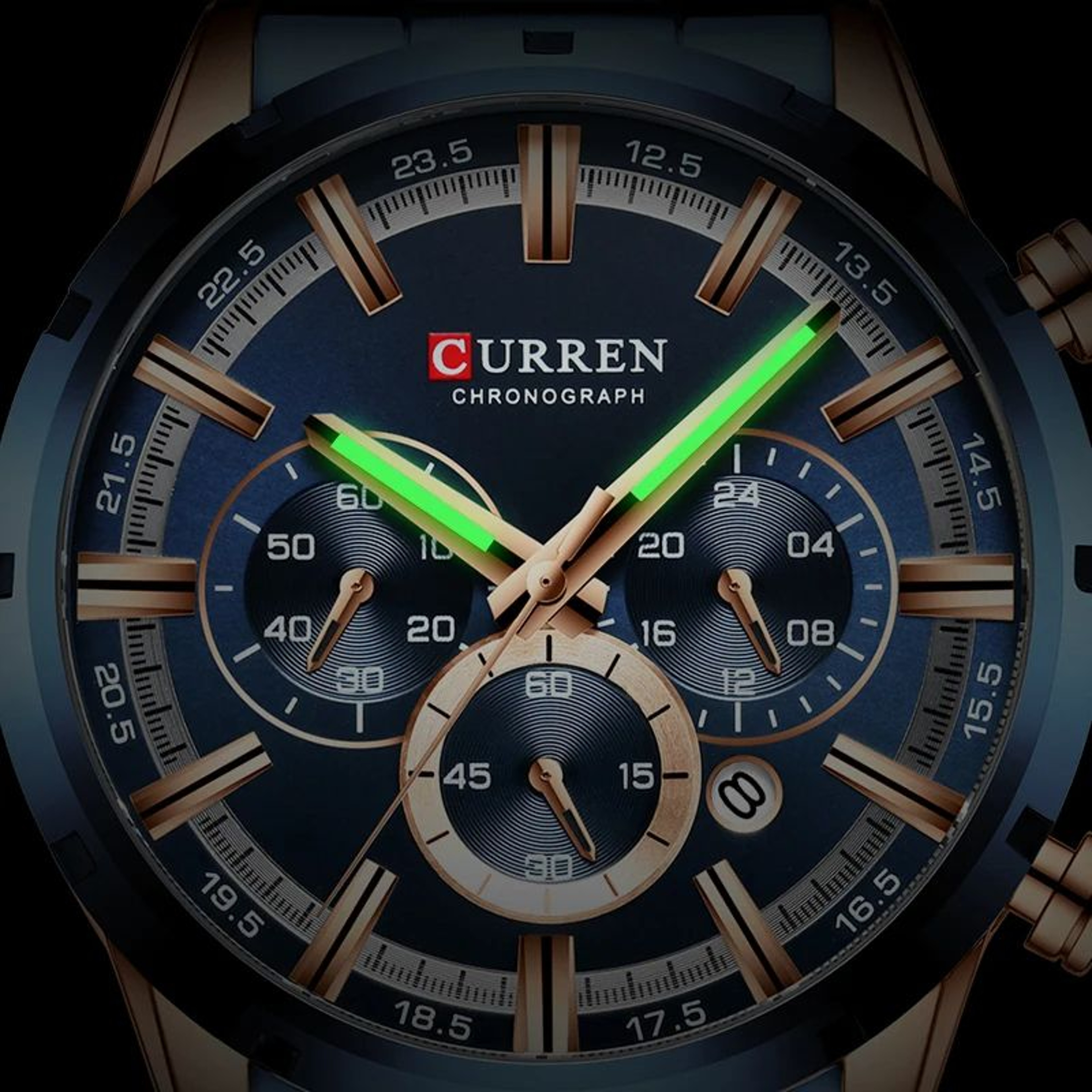 CURREN Mens Luxury Sports Quartz Watch Full Steel Waterproof Chronograph 5