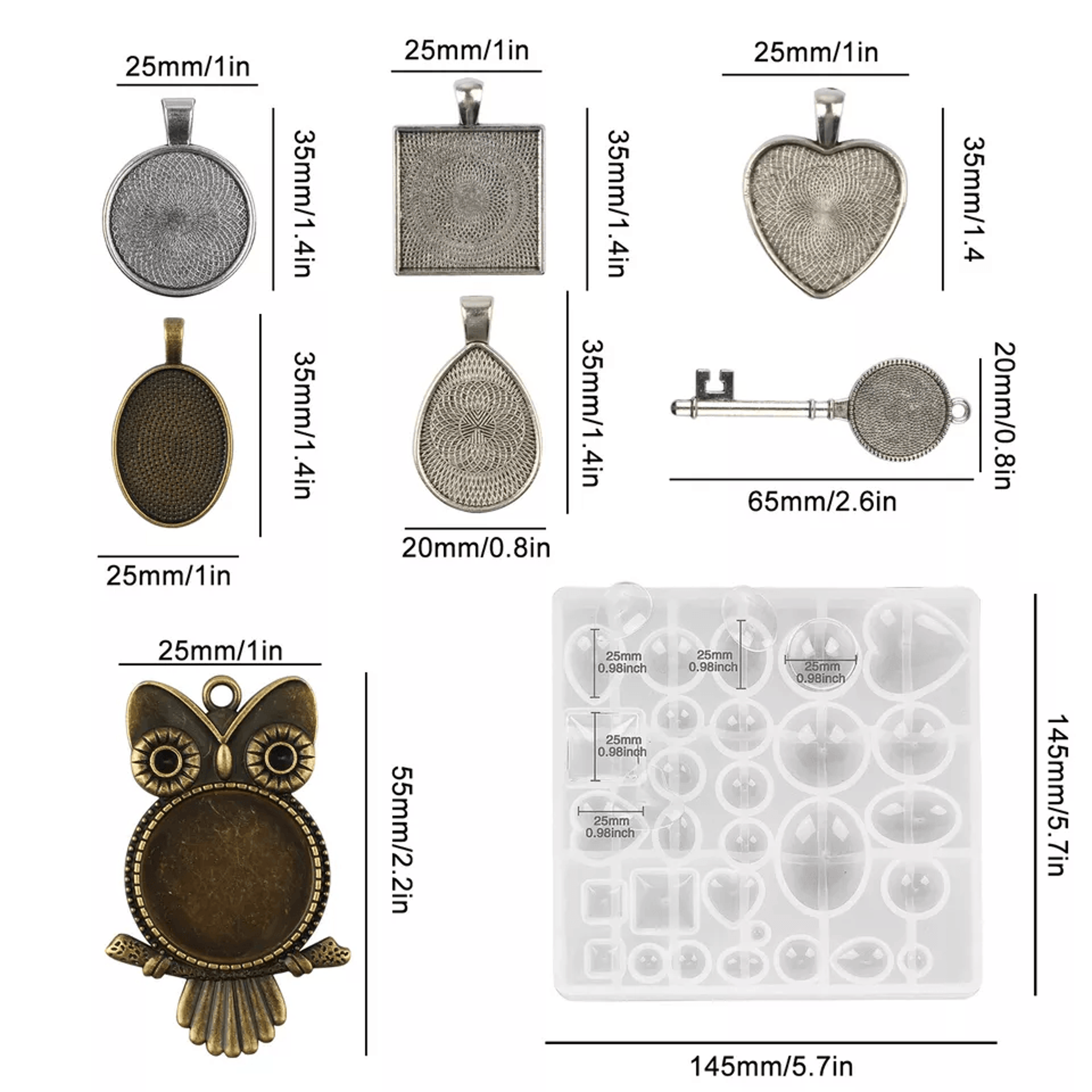 DIY Resin Mold Jewelry Making Kit Silicone Epoxy Pendant Tray Mould Set 4