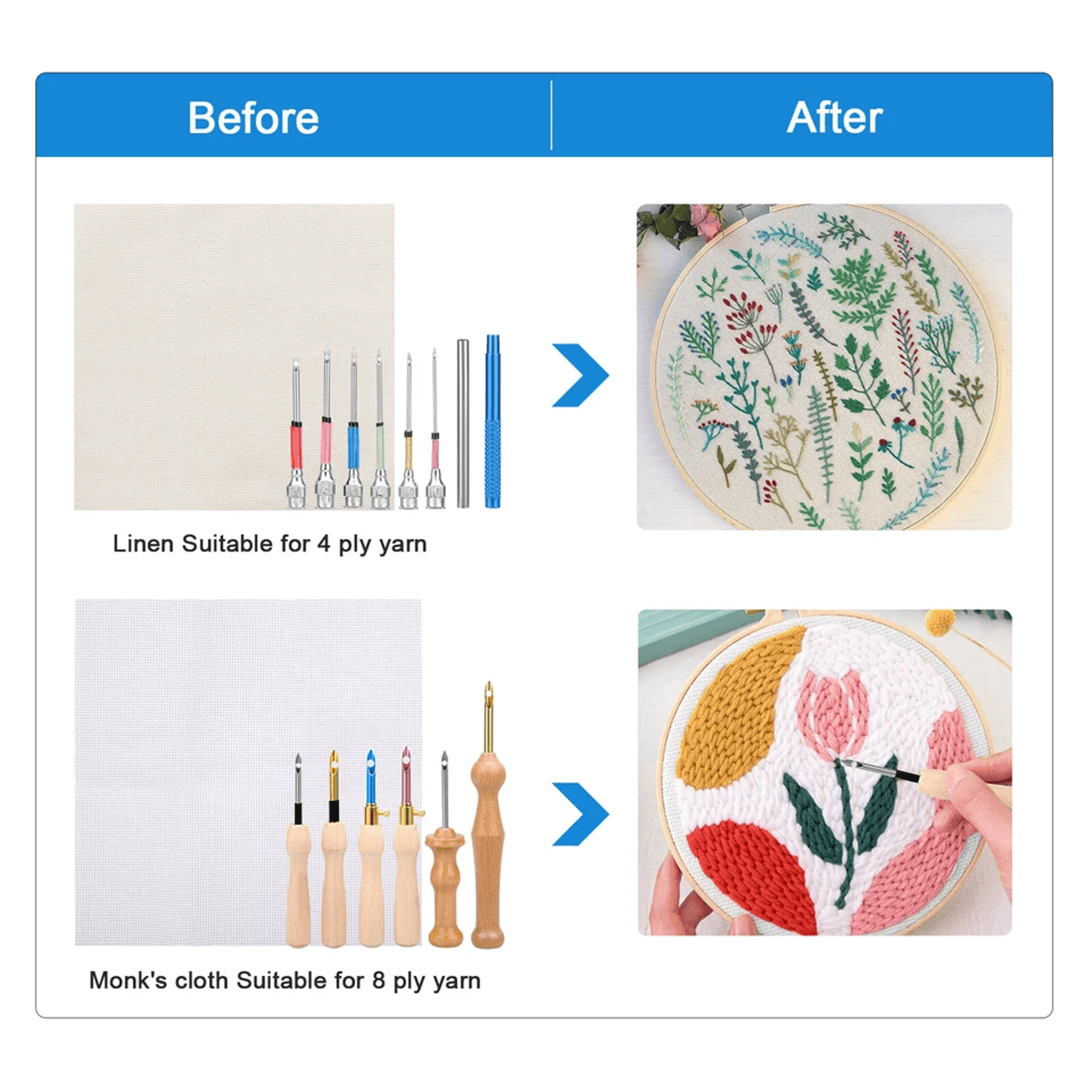 Punch Needle Embroidery Kit Sewing Tool For Floss Cross Stitching Beginner With Wooden  Metal Handl 1