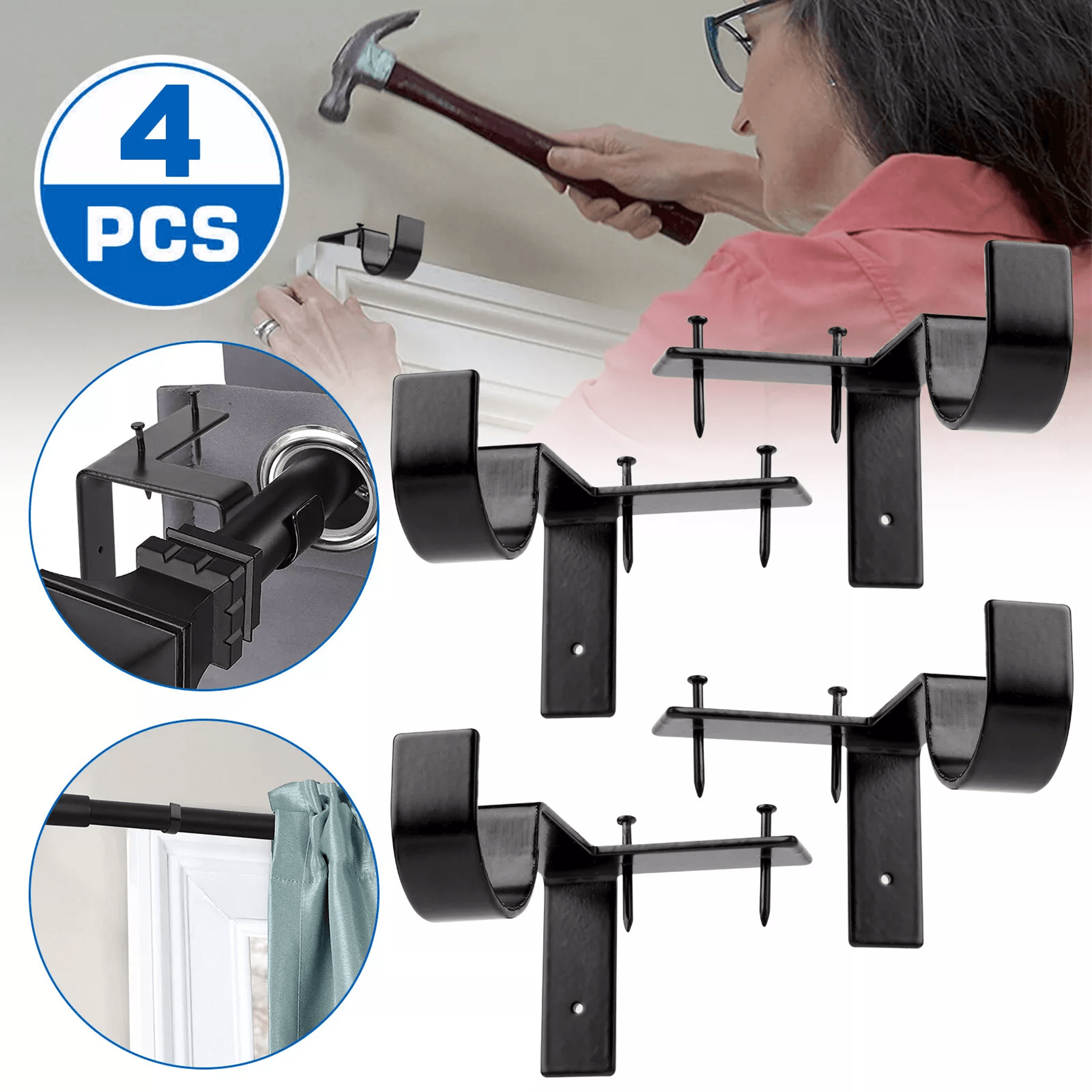 Bracket Hang Curtain Rod Holders Single Hook Installs Right Into Window Frame For Home Decor No Dri 0
