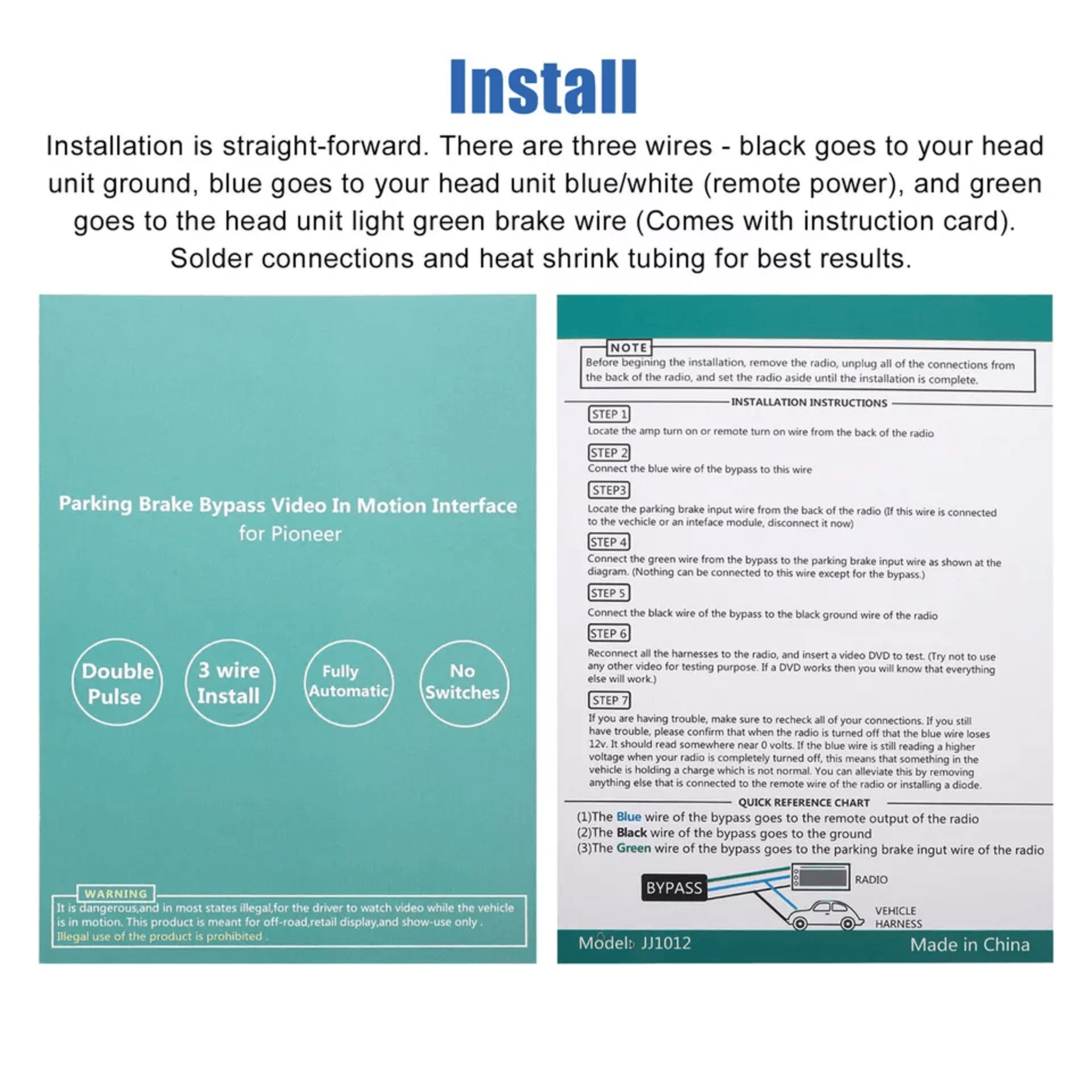 Pulse Bypass Universal For PIONEER Parking Brake Video Override Radio Unlock Interface 0
