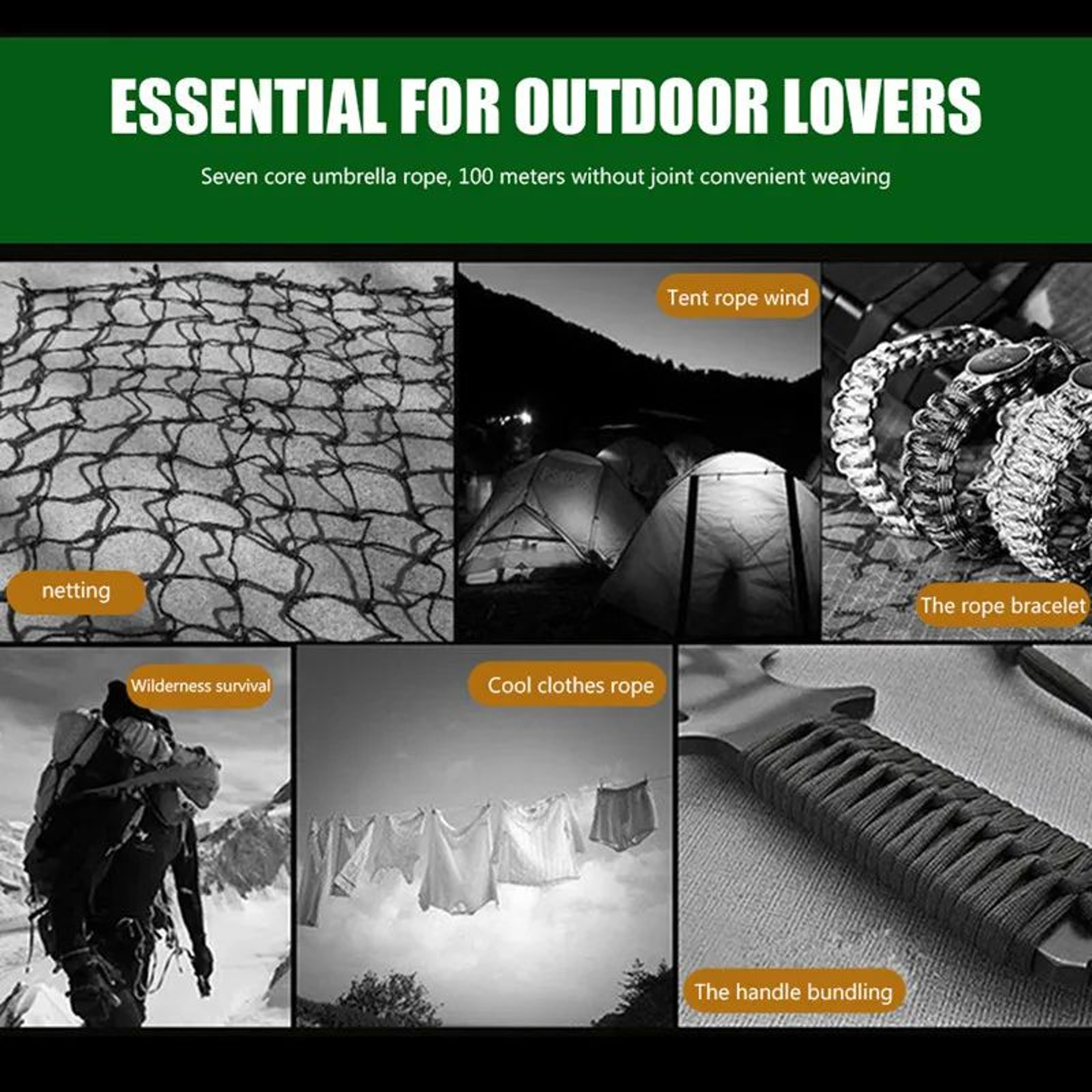 Paracord Rope 7Strand Polyester Cord For Outdoor Camping Survival Hiking Tent Accessories And DIY P 1