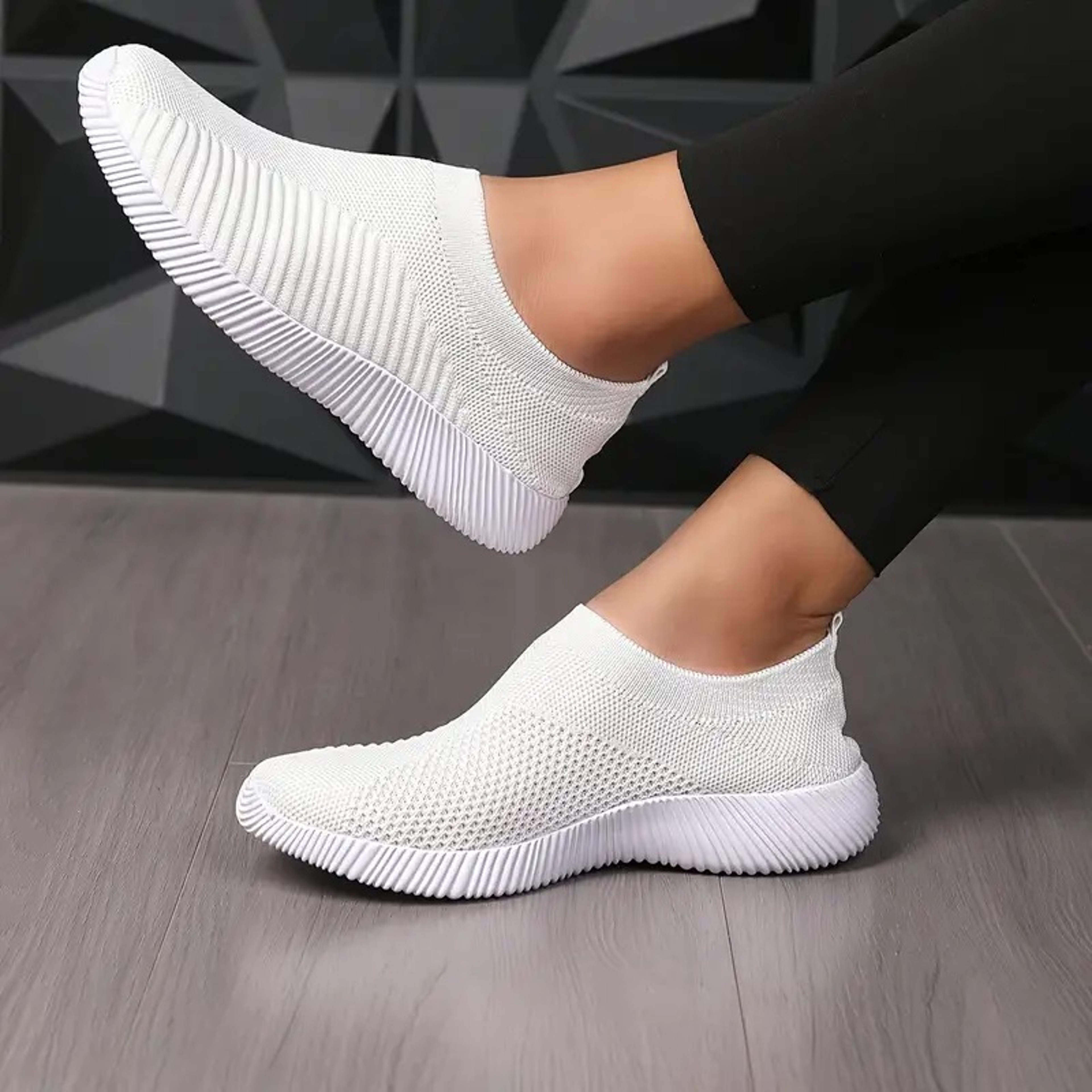 Women Breathable Mesh Sneakers Lightweight Outdoor Walking & Running Shoes | Woven Sock-Style Low Top Athletic Trainers – view 6