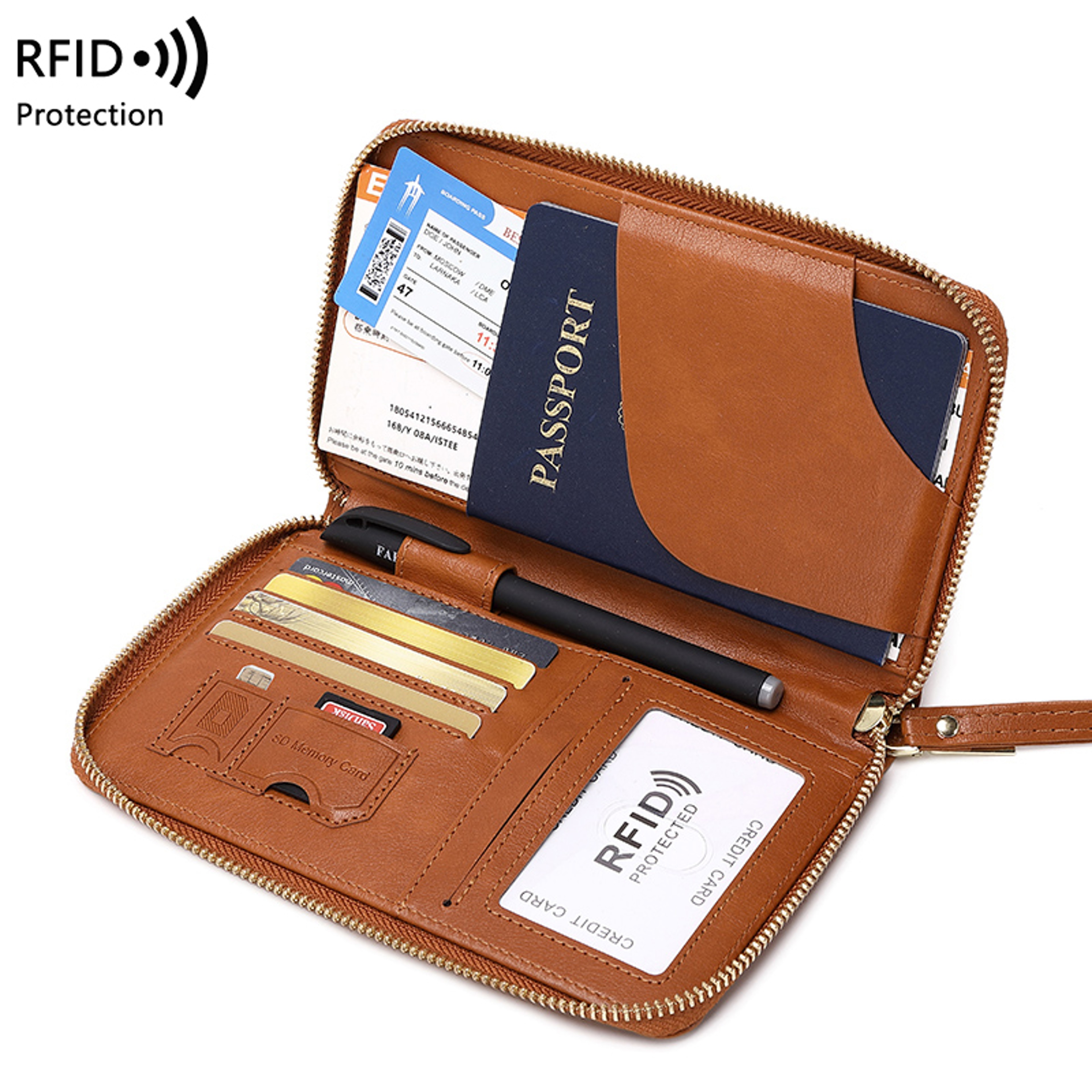 Multifunctional Blocking Travel Wallet, Passport Holder, Ticket Organizer, Credit Card Zipper Pouch with Wrist Strap – view 5