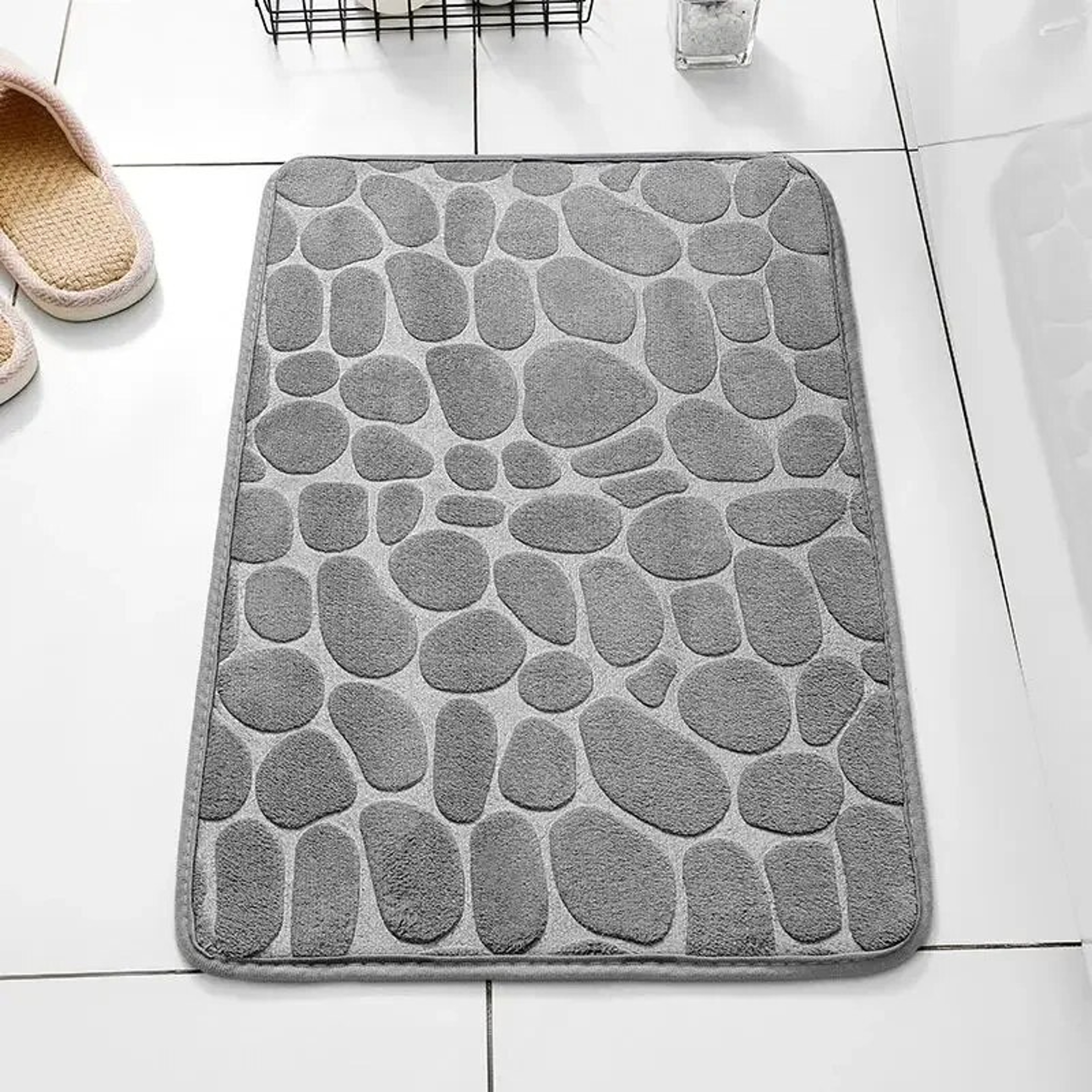 Bathroom Living Room Anti Slip Mat, Embossed Fiber Carpet with Memory Foam, Pebble Floor Mat for Home Decor & Durable – view 9