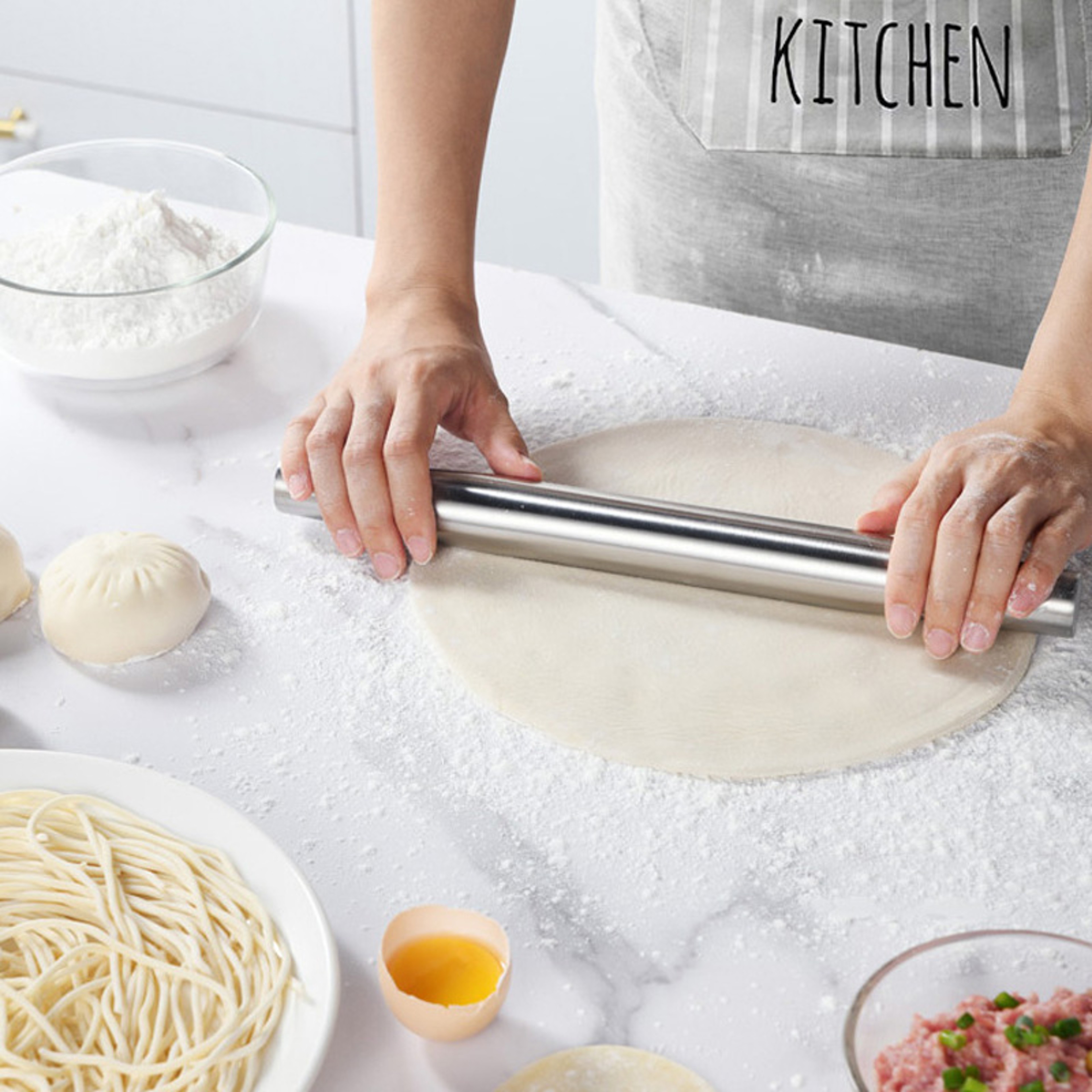 Nonstick Stainless Steel Rolling Pin For Baking Bread Pastry Pizza Cookies  Cannoli Premium Kitchen 0