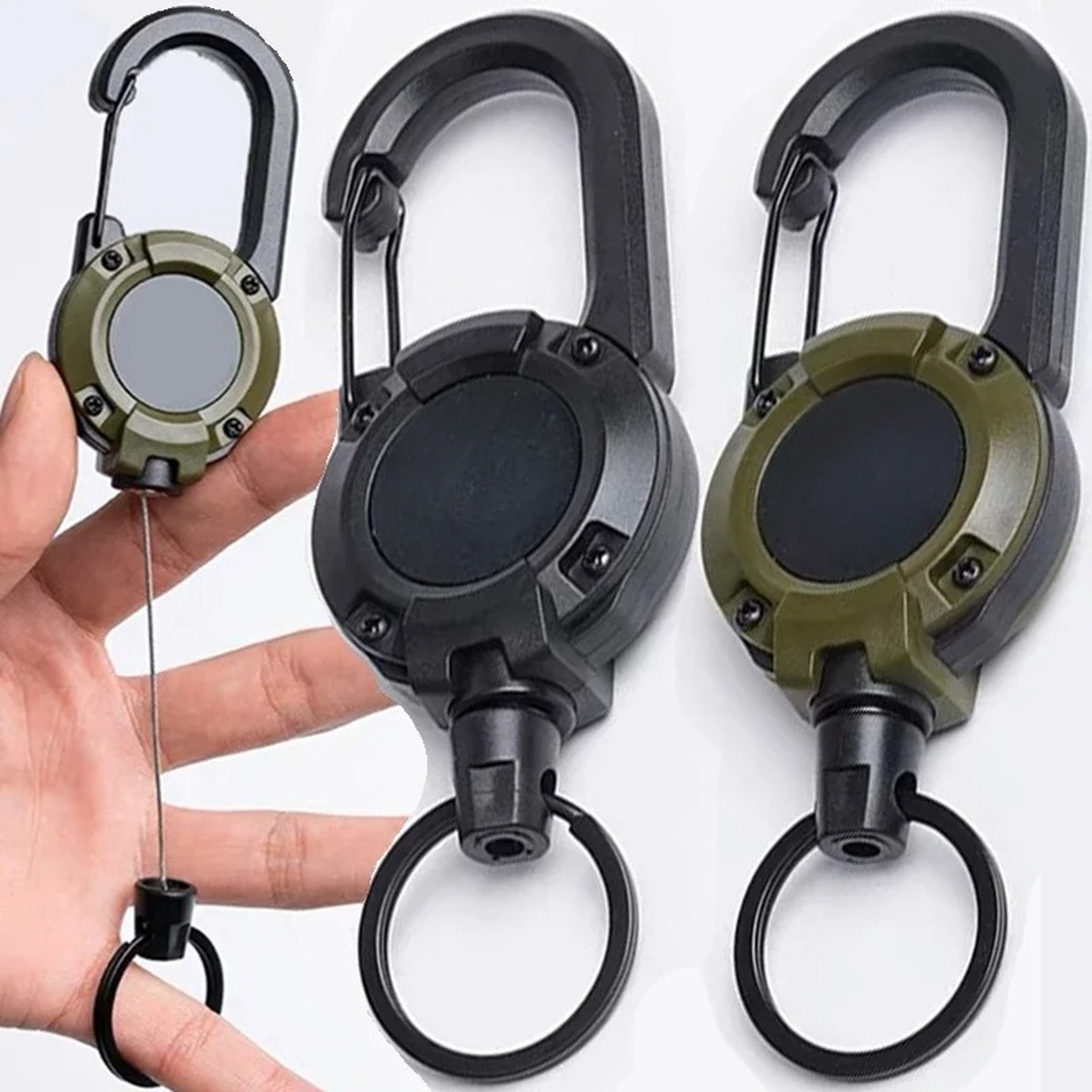 Heavy Duty Retractable Carabiner Key Chain Reel, Steel Wire Rope, Spring Buckle, Secure Pull Keyring for Tools – view 1