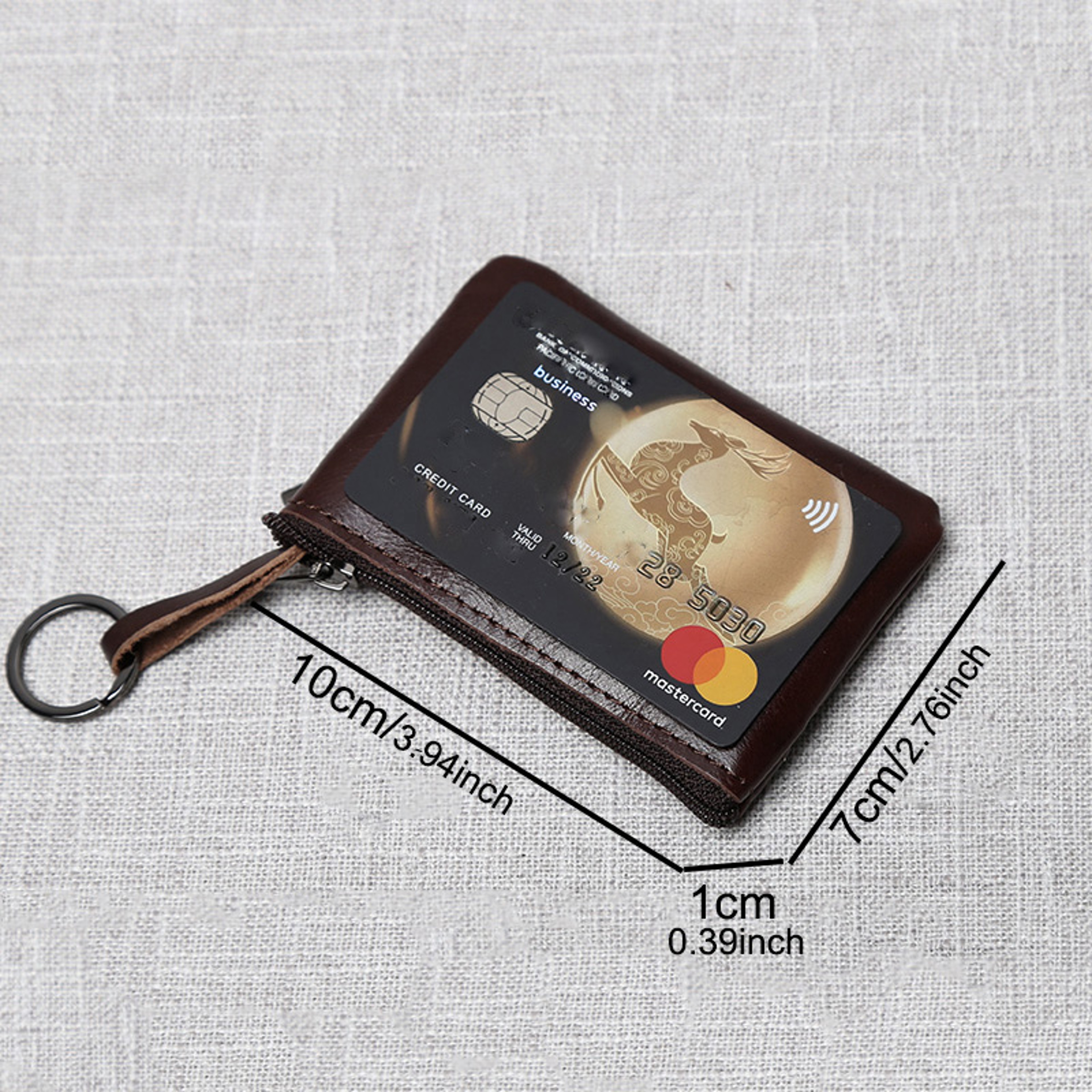 Handmade Leather Mini Coin Purse, Unisex First Layer Cowhide Zipper Wallet, Portable Retro Small Key Holder Pouch – view 6