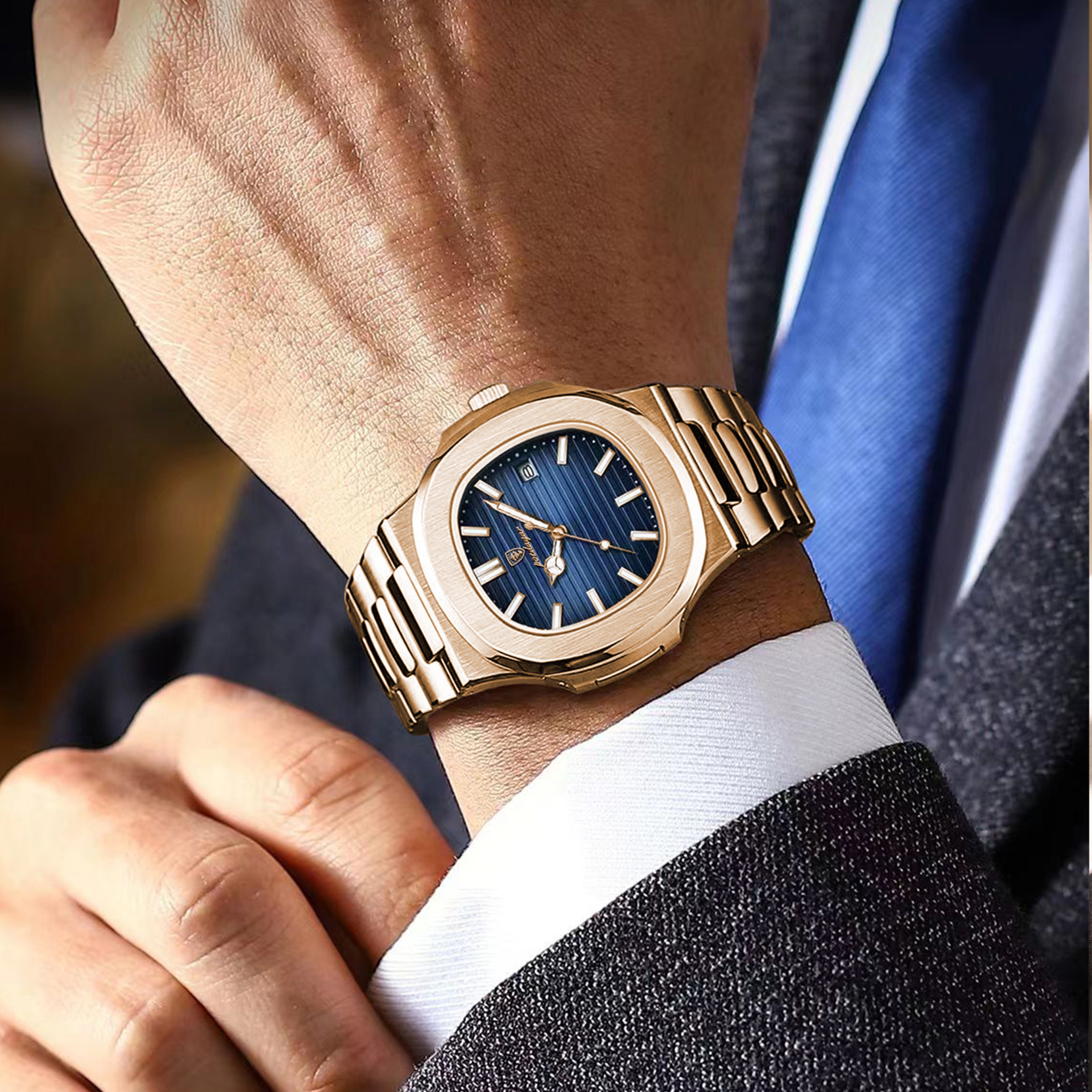 Fashion Square Quartz Watch For Men Waterproof Luminous Date Stainless Steel Business Luxury Wristw 5
