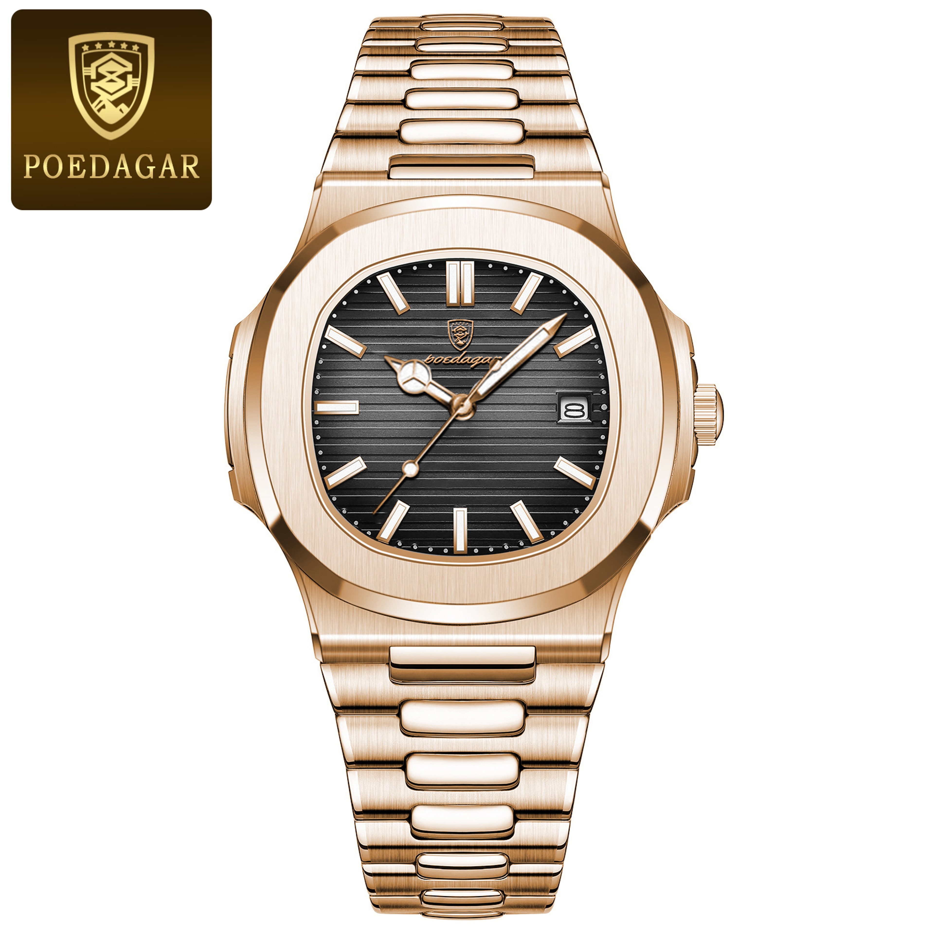Fashion Square Quartz Watch For Men Waterproof Luminous Date Stainless Steel Business Luxury Wristw 8