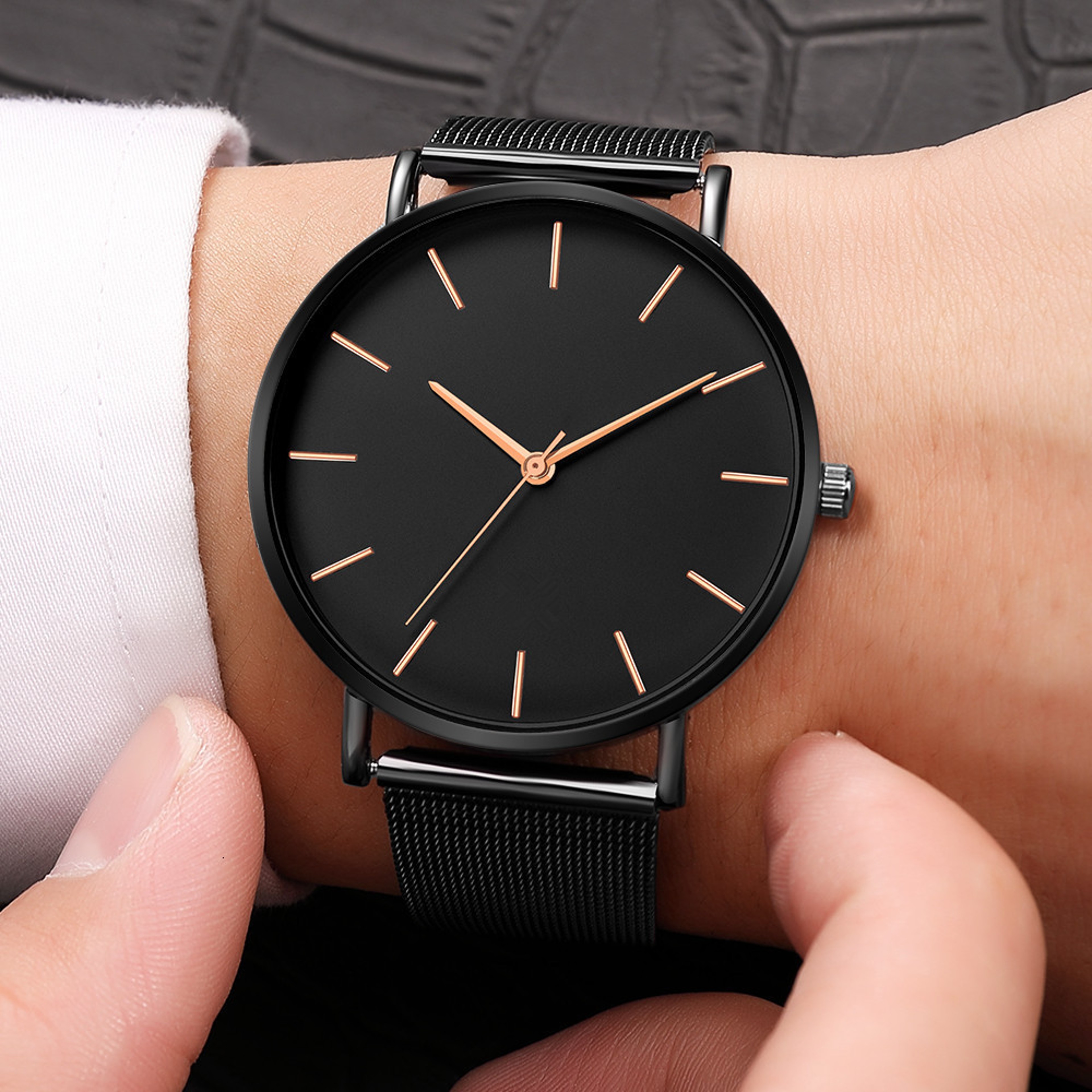Simple Men Business Stainless Steel Mesh Belt Quartz Watch, Ultra Thin Fashion Watch, Casual Relogio Masculino – view 3