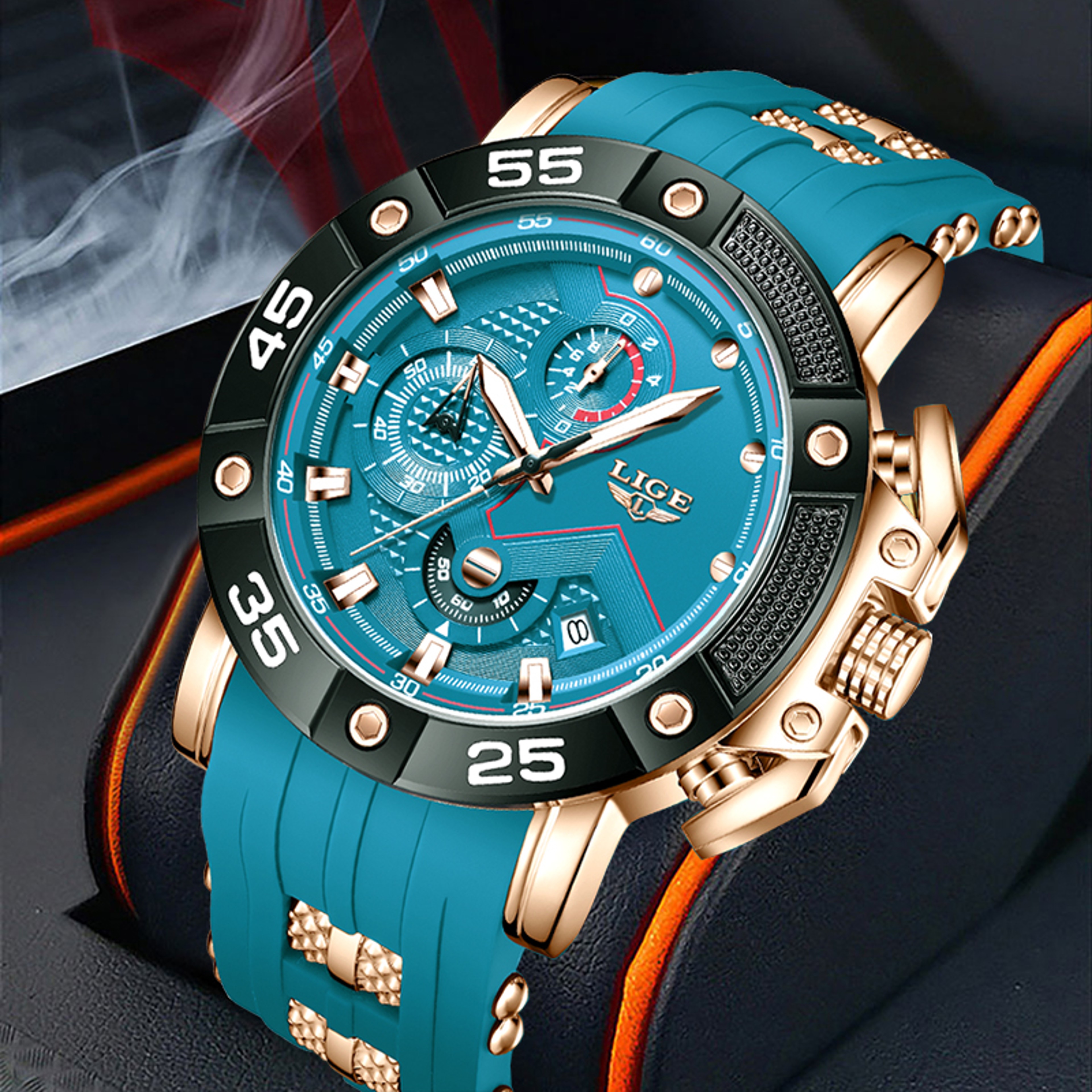 LIGE Mens Big Dial Military Sports Watch, Top Brand Luxury Quartz Watch for Men, Waterproof Silicone Strap Watch – view 1