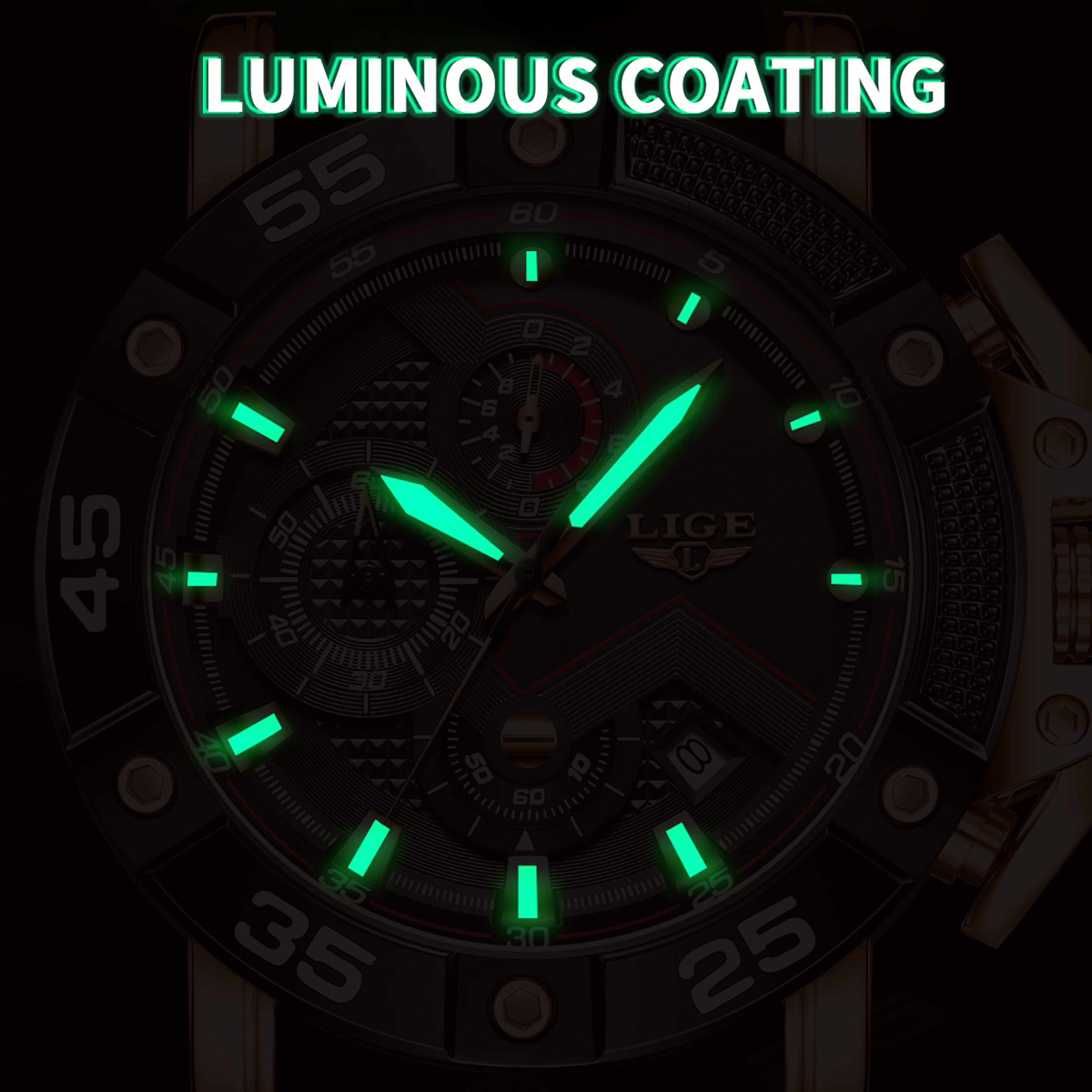 LIGE Mens Big Dial Military Sports Watch, Top Brand Luxury Quartz Watch for Men, Waterproof Silicone Strap Watch – view 4