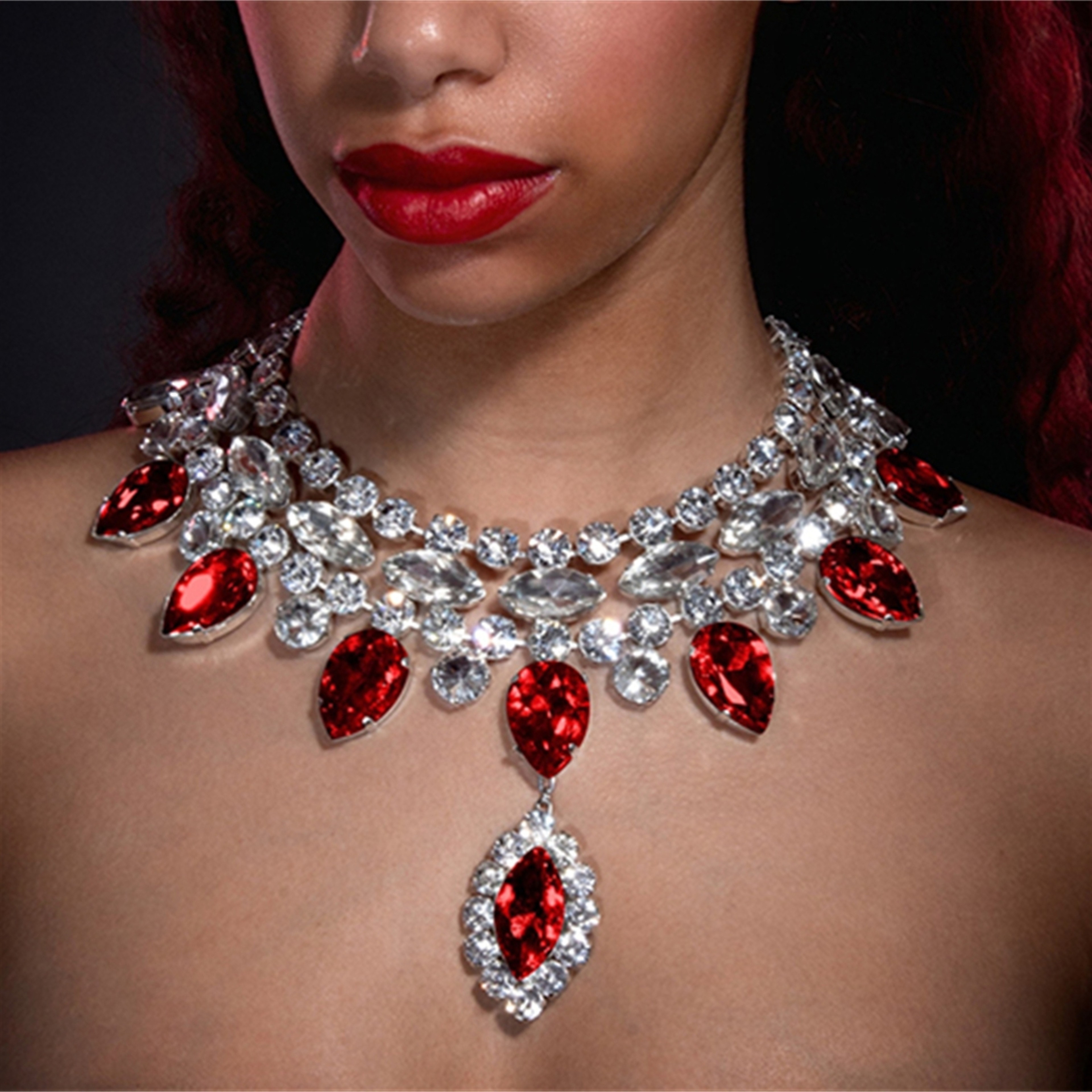 Dazzling Multi-Color Droplet Necklace, Exaggerated Personality, Wedding & Brides Diamond Collarbone Jewelry – view 6