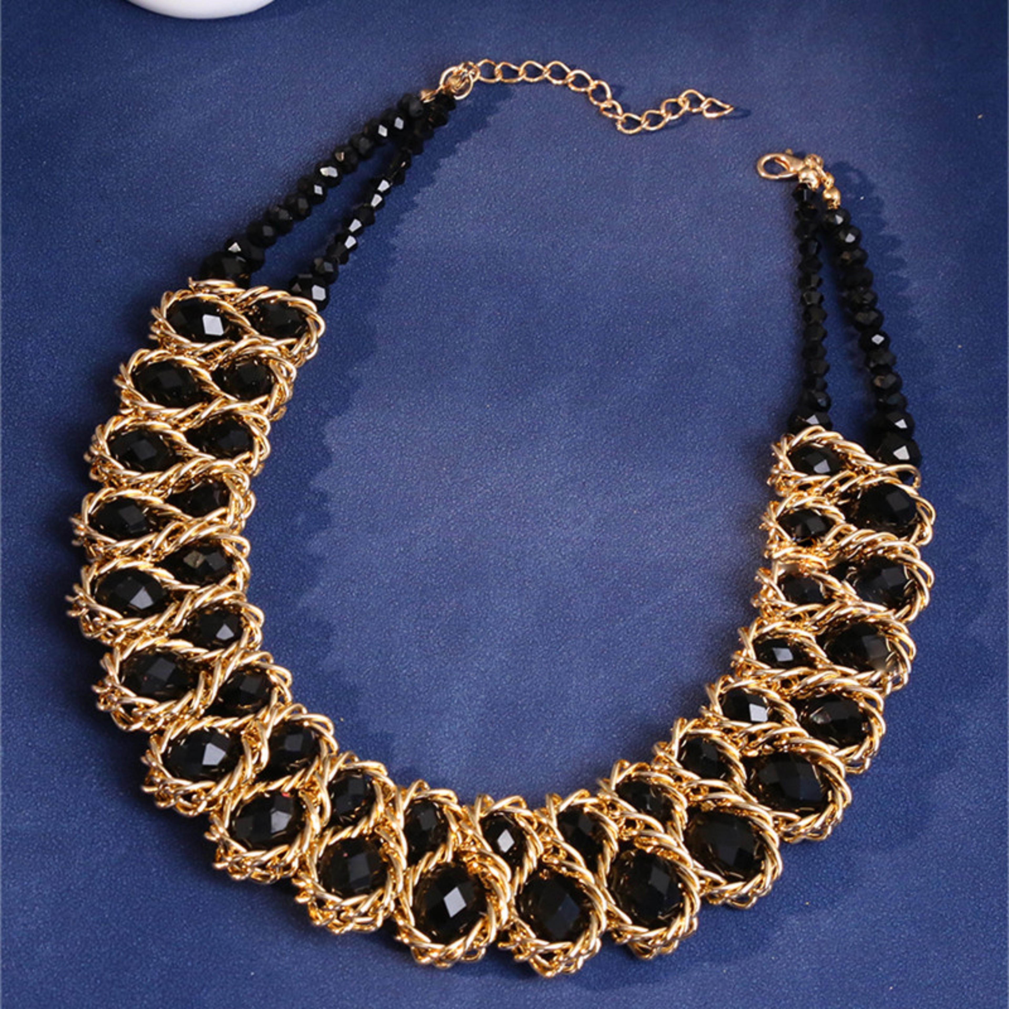 New Double Layer Necklace for Women, Glasses Stone Handmade Gold Choker Necklace, Bijoux Collier Jewellery Gift – view 5