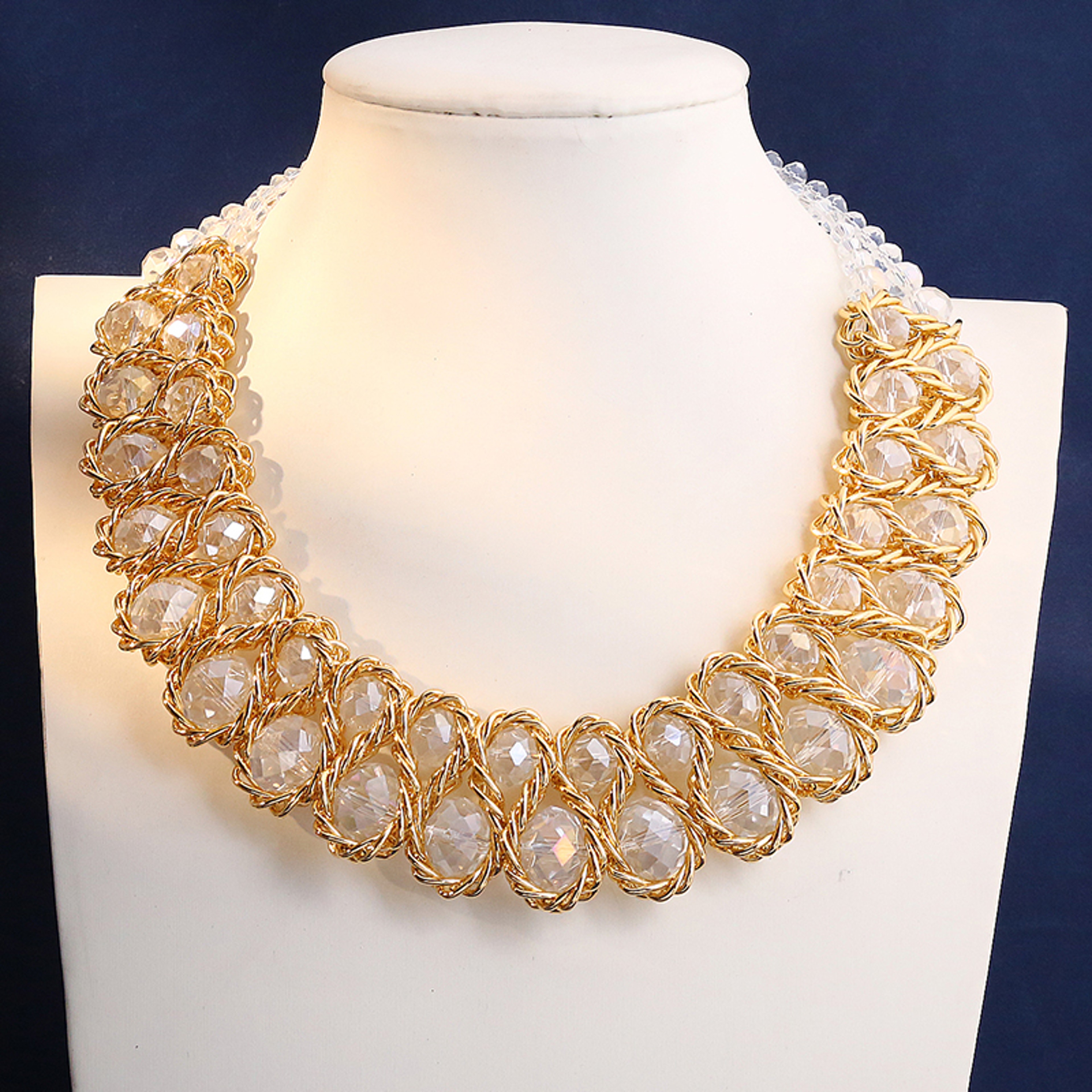 New Double Layer Necklace for Women, Glasses Stone Handmade Gold Choker Necklace, Bijoux Collier Jewellery Gift – view 9