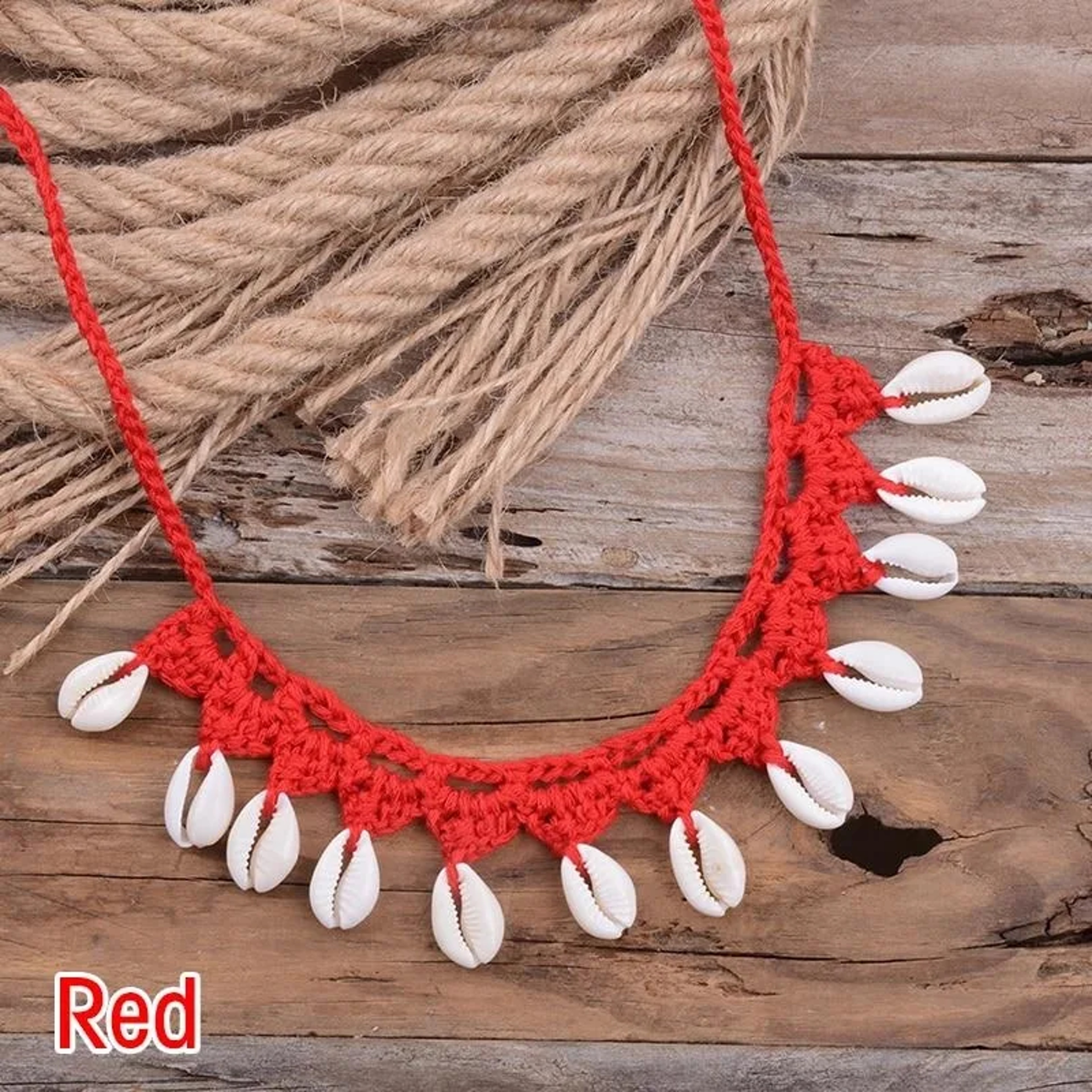 Bohemian Shells Necklace for Women, Handmade Woven Rope Chain Choker, Summer Beach Beaded Jewelry – view 2