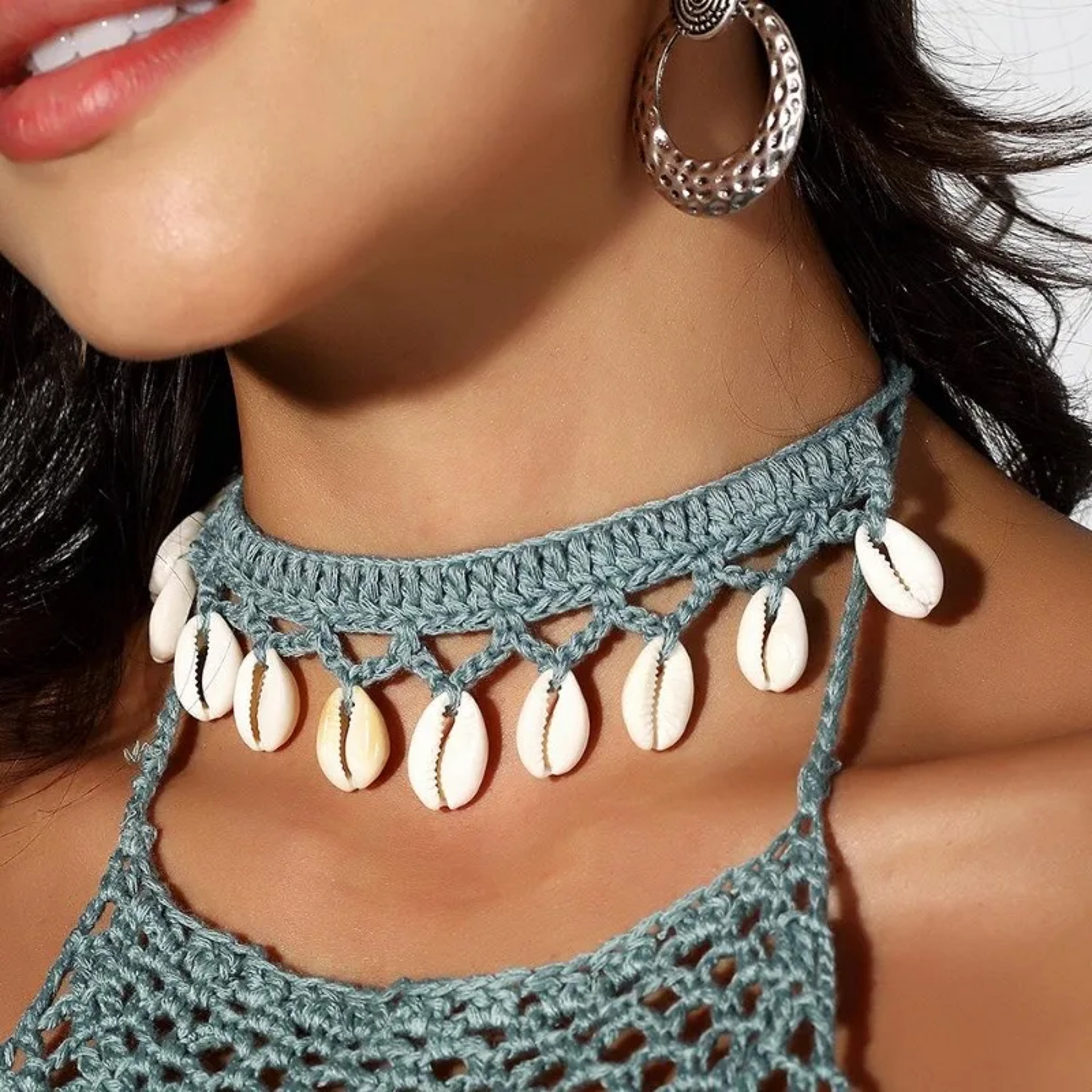 Bohemian Shells Necklace for Women, Handmade Woven Rope Chain Choker, Summer Beach Beaded Jewelry – view 6