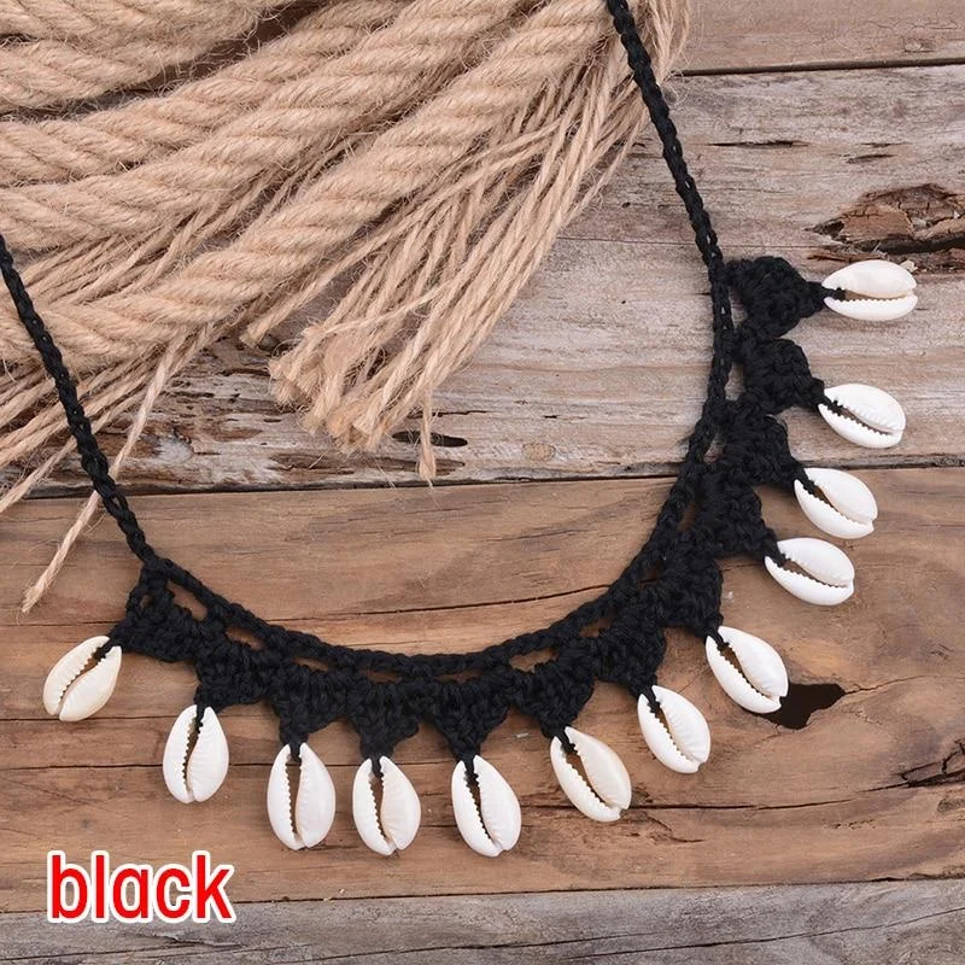 Bohemian Shells Necklace for Women, Handmade Woven Rope Chain Choker, Summer Beach Beaded Jewelry – view 11