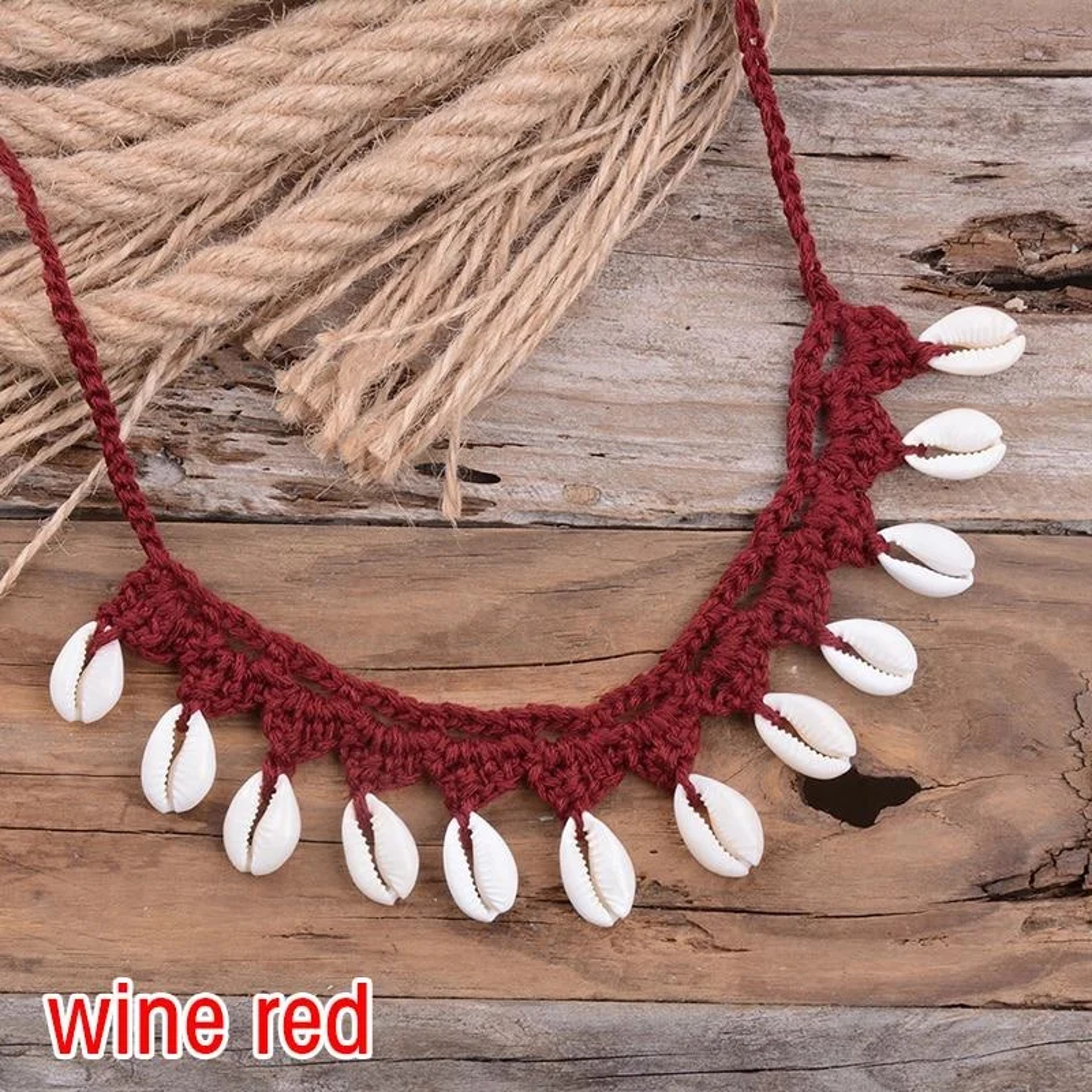 Bohemian Shells Necklace for Women, Handmade Woven Rope Chain Choker, Summer Beach Beaded Jewelry – view 14