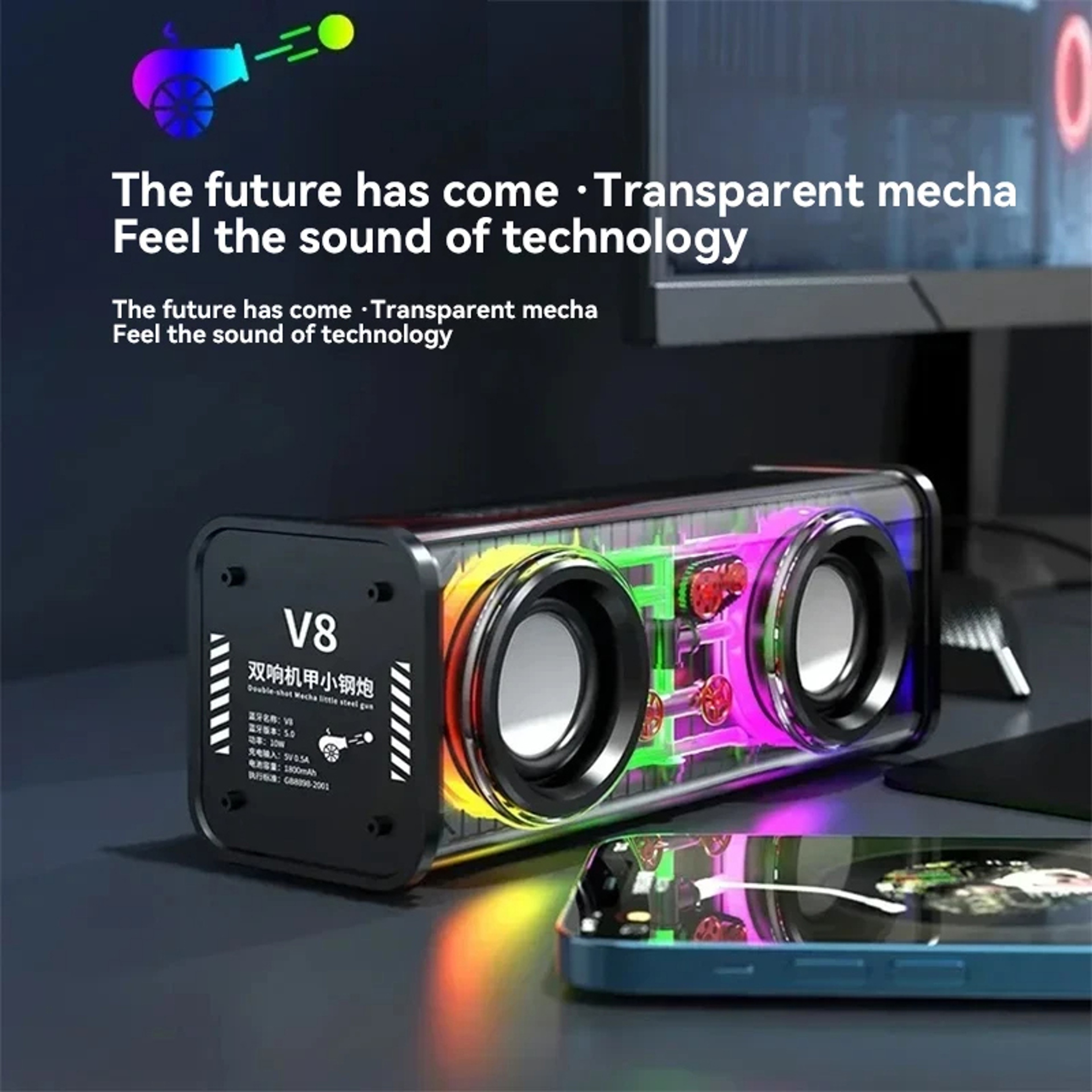 Xiaomi Bluetooth Speakers 5.3 V8 Mecha Subwoofer, RGB Stereo TWS Sound System, Mini Wireless Loudspeaker for Party – view 5