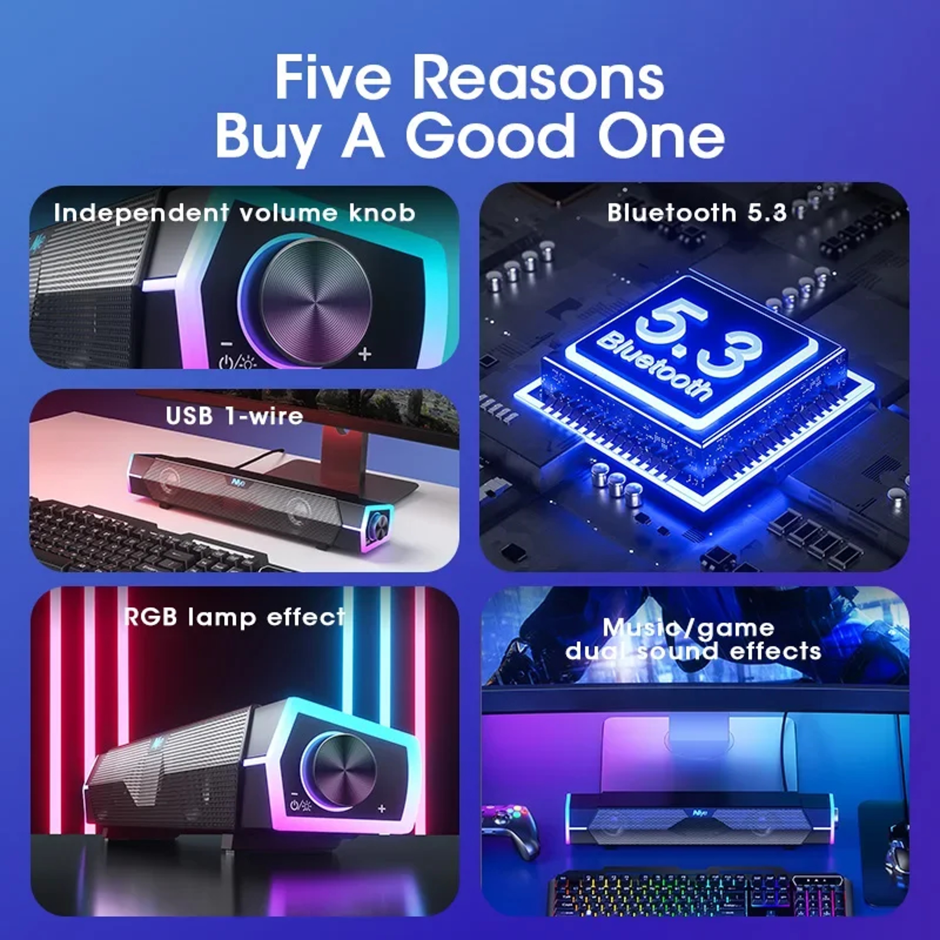 Cinema Level Heavy Bass 4D Wired Computer Speakers, Bluetooth Surround Sound System, RGB Gaming Speaker Setup – view 4