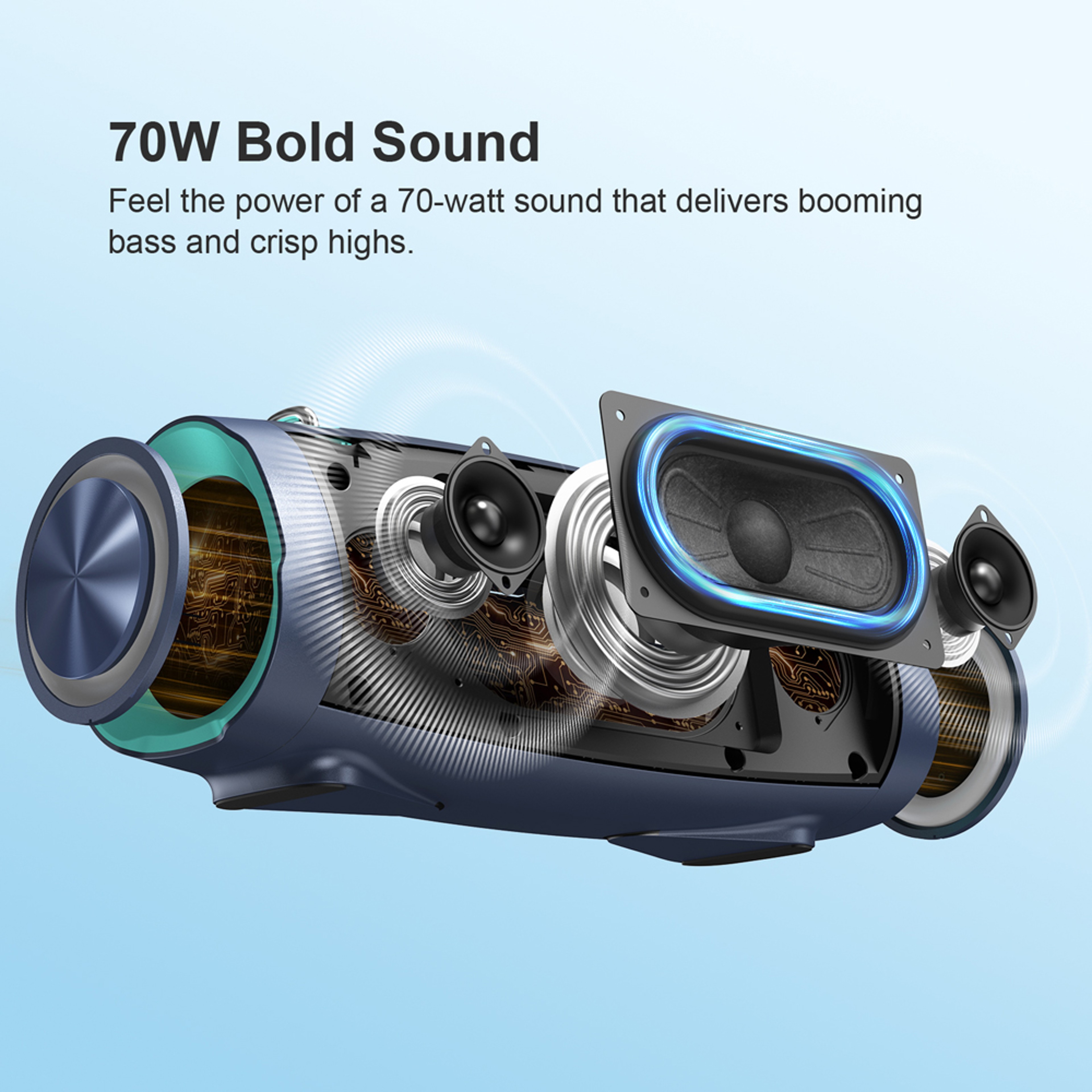 Bluetooth Speaker Portable Loud Bass, 24 Hour Playtime, LED Light, IPX6 Waterproof, Power Bank Outdoor Sound – view 2