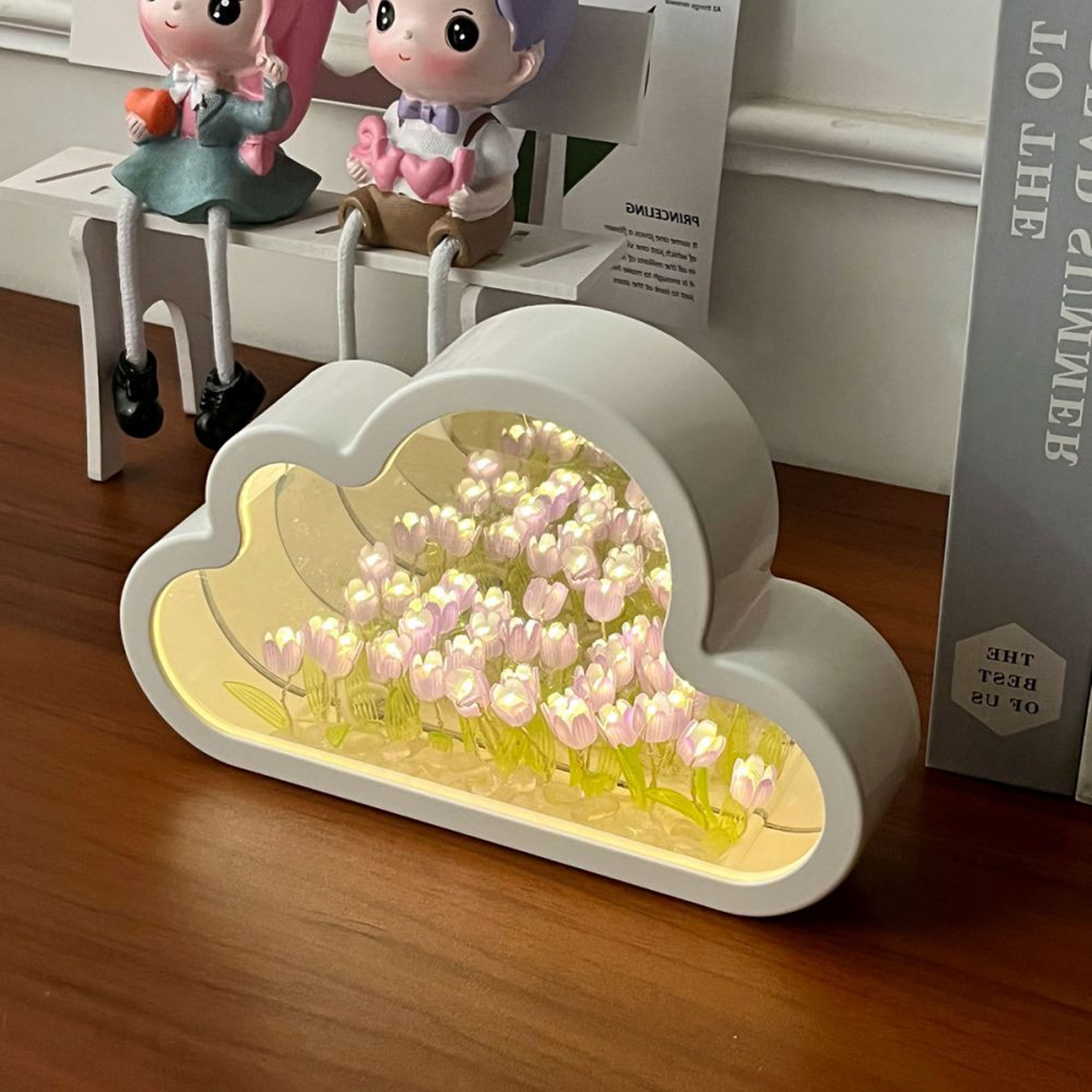 LED Night Light Mirror Table Lamps, Handmade DIY Clouds Tulip Lamps, Bedroom Ornaments Decoration Flower Sea Lamp – view 5