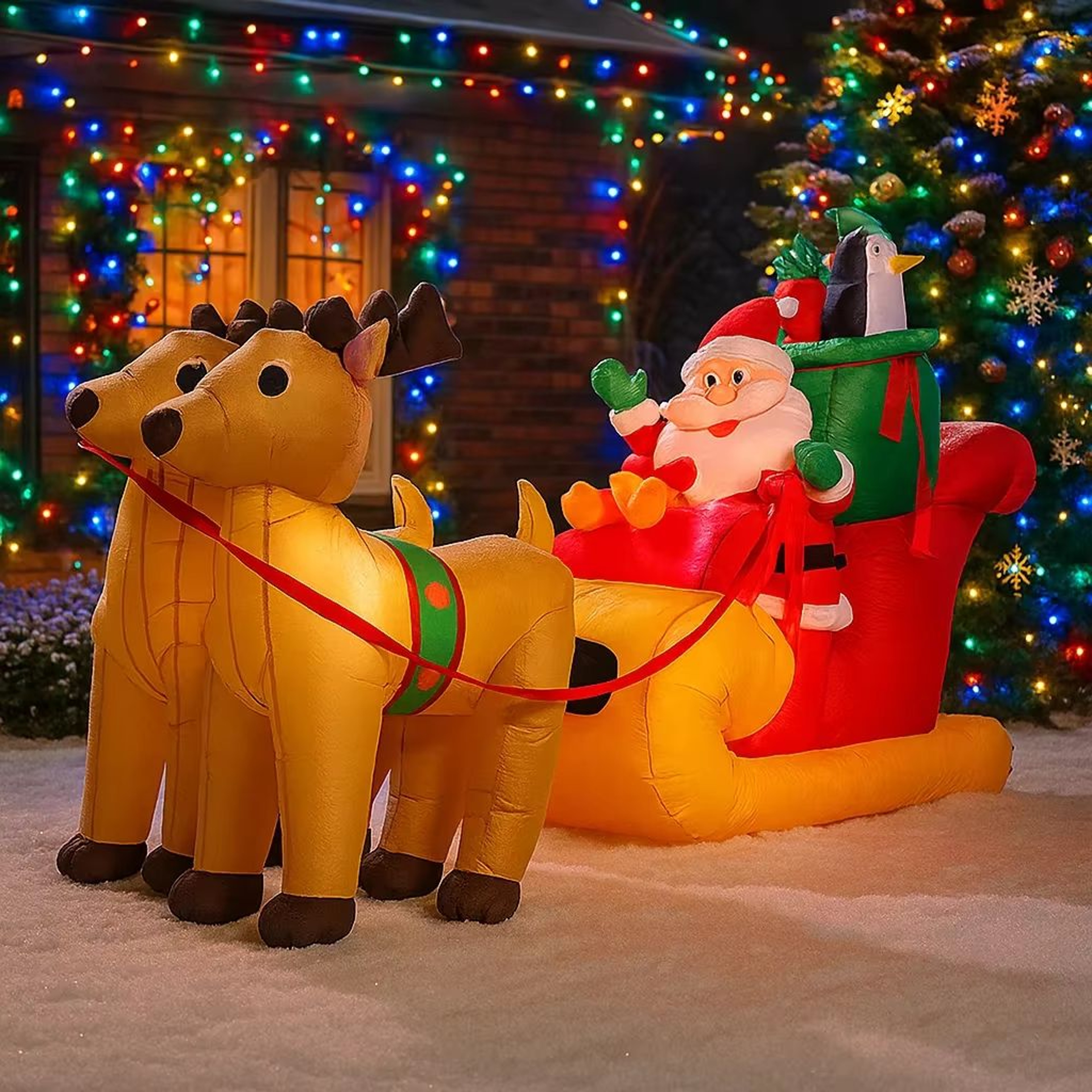 Inflatable Christmas Decoration Santa Claus Reindeer Sleigh LED Home Yard Ornament Holiday Party Ou 0