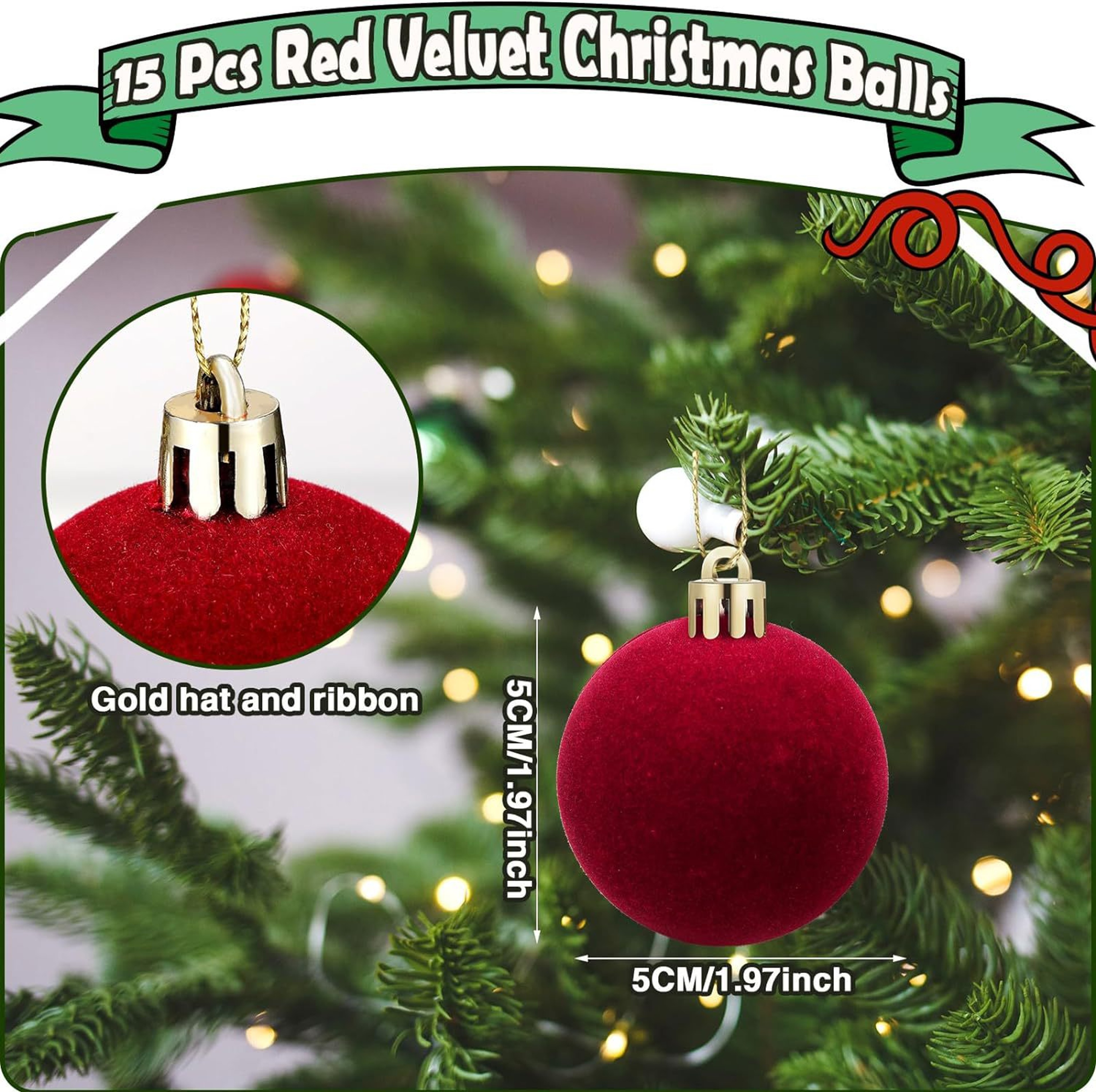 Wine Red Velvet Christmas Balls , Flocked Xmas Tree Ornaments, Festival Hanging Pendants Home Decor – view 6