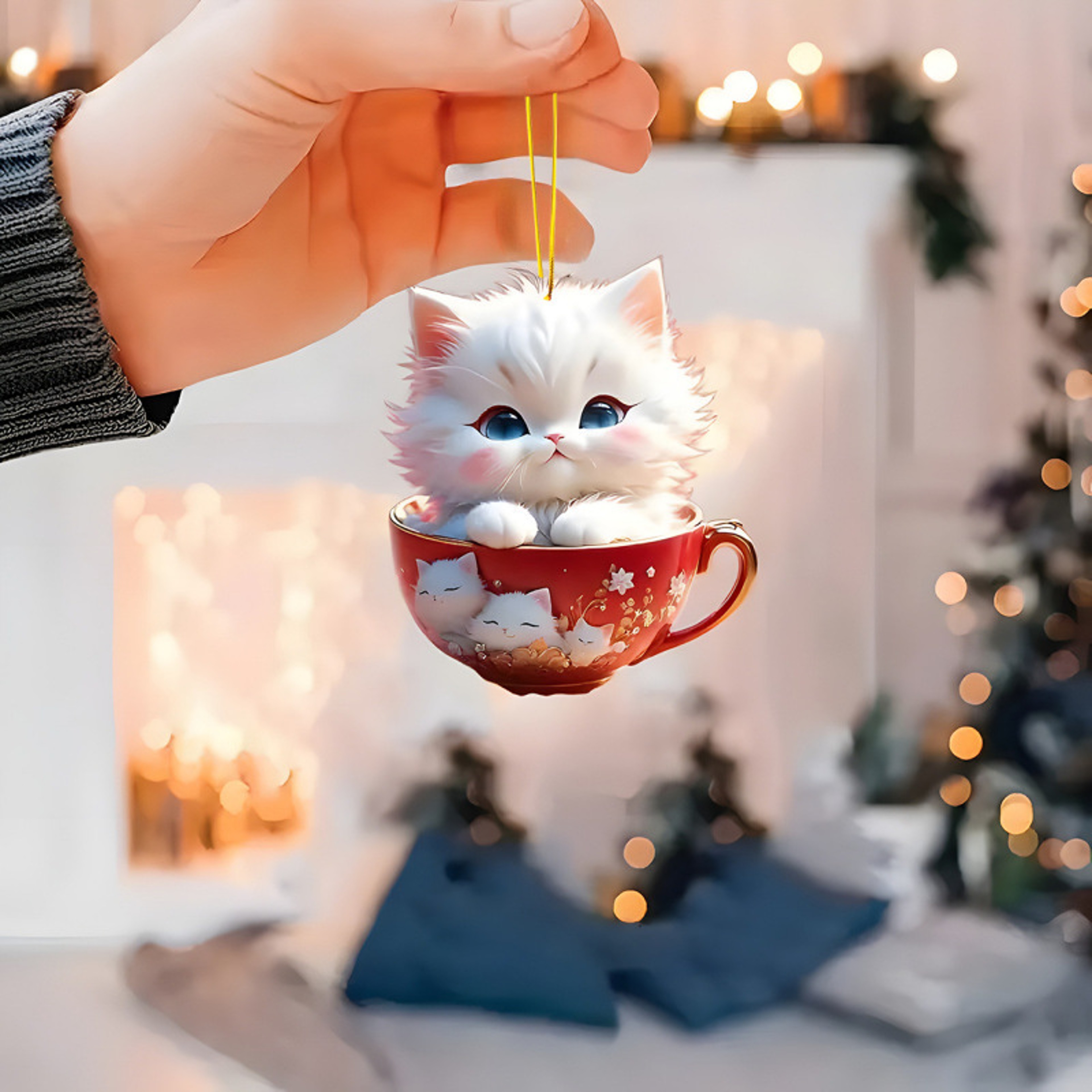 2D Christmas Tree Pendant 2D Flat Acrylic Xmas Tree Hanging Ornaments Cartoon Home Decor New Year C 21