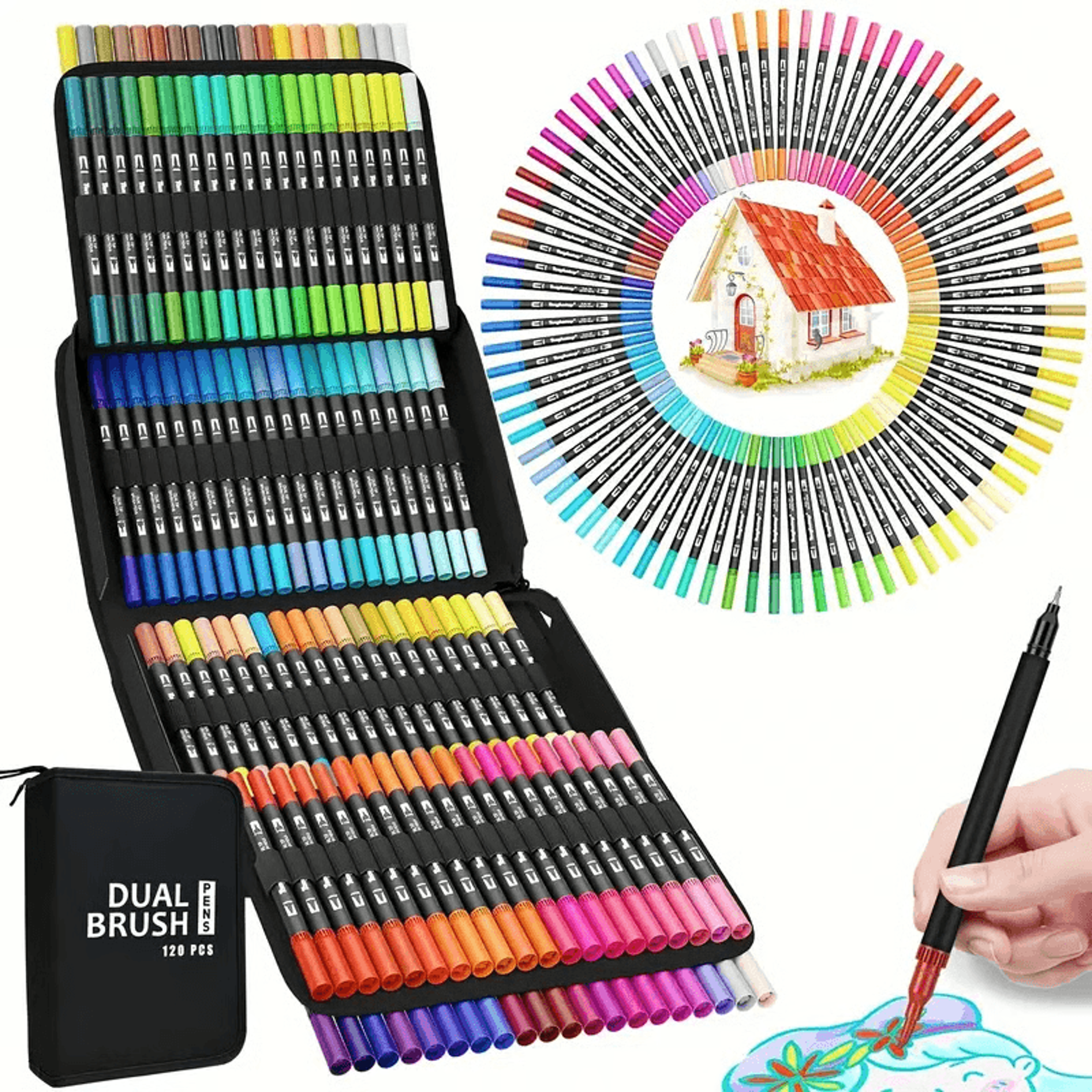 Dual Tip Brush Pens For Coloring Books  Artists  Vibrant Markers Kit 3