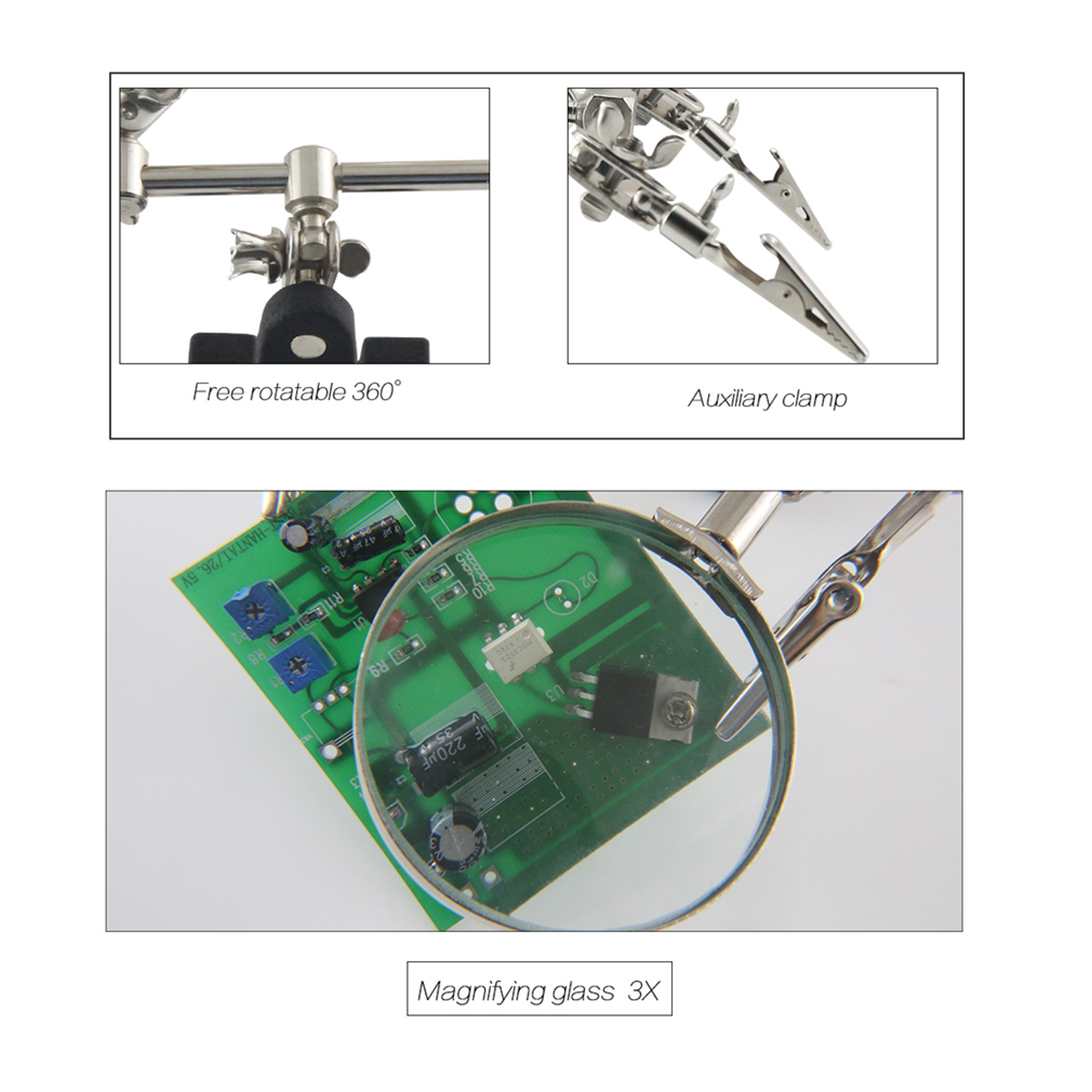 Precision Helping Hands Magnifier Stand Adjustable Soldering  Craft Tool With Dual Alligator Clips 2