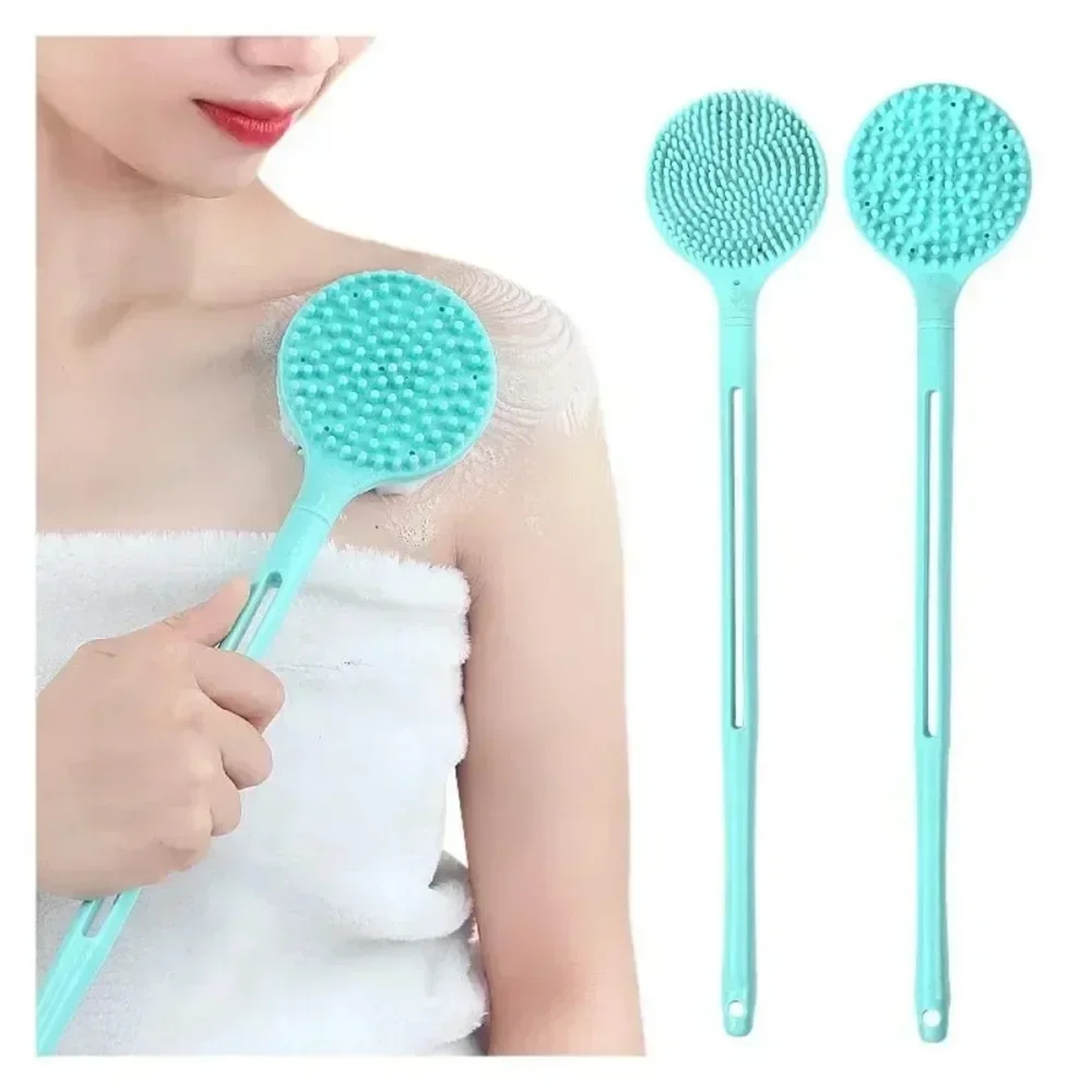 SilkyReach Silicone Bath Brush Long Handle Back Scrubber  Shower Massager 1
