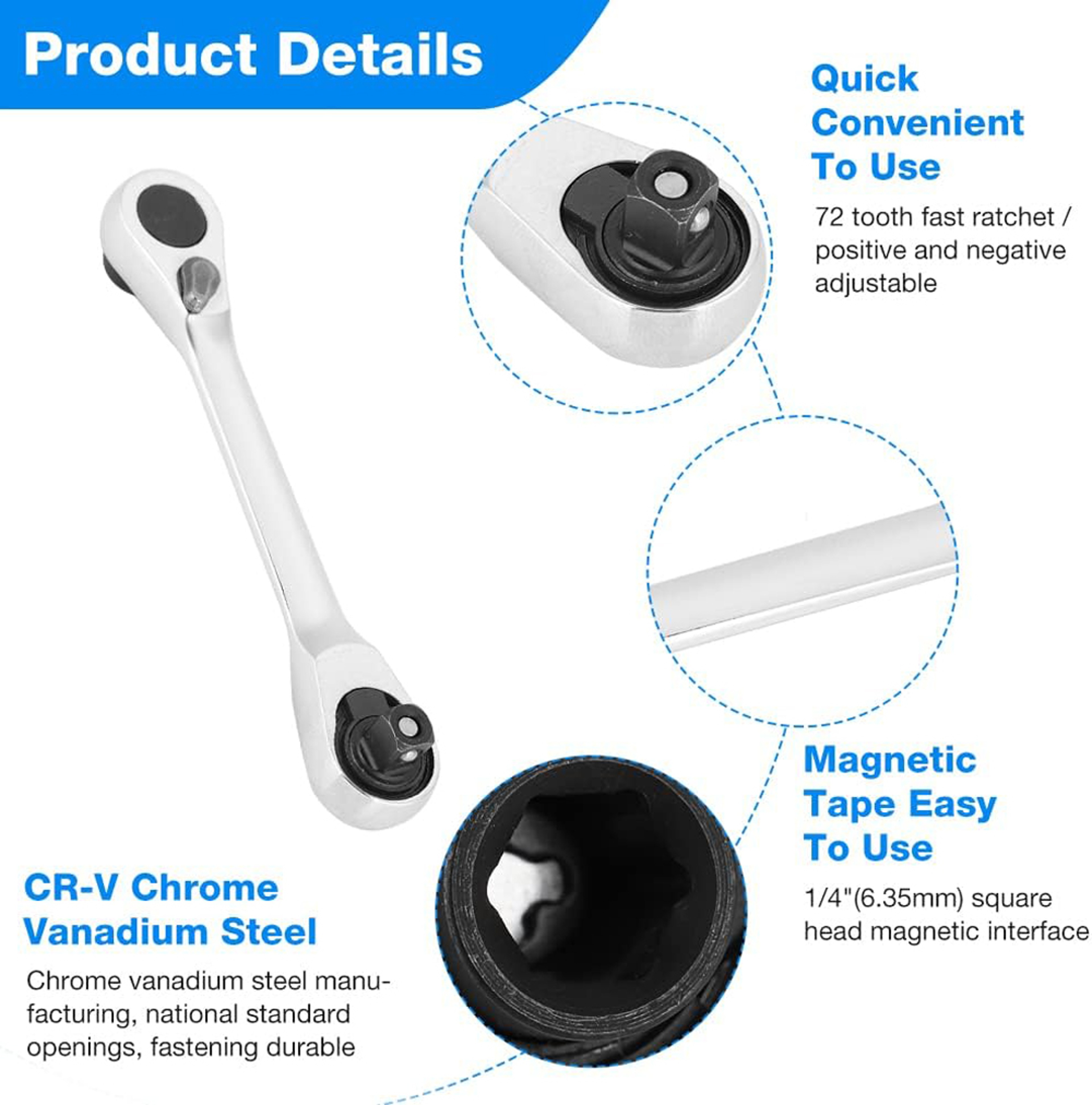 Premium Compact Dual Head Ratchet Wrench Drive Quick Release Mini Tool 3