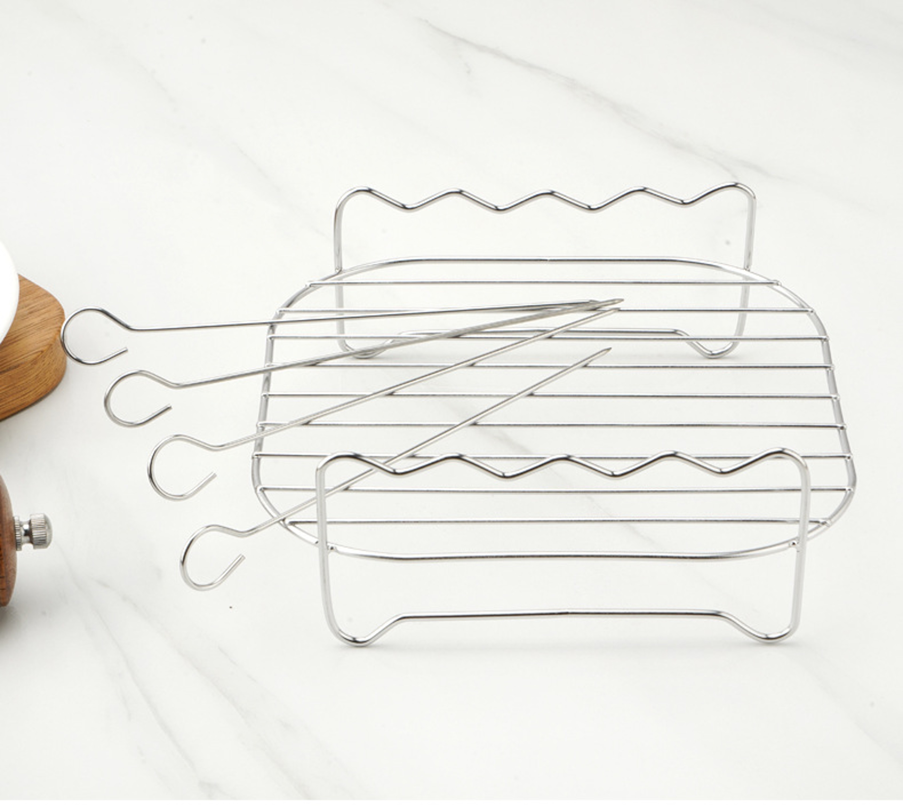 Air Fryer BBQ Skewer Rack Set Stainless Steel Barbecue Grill Stand 5