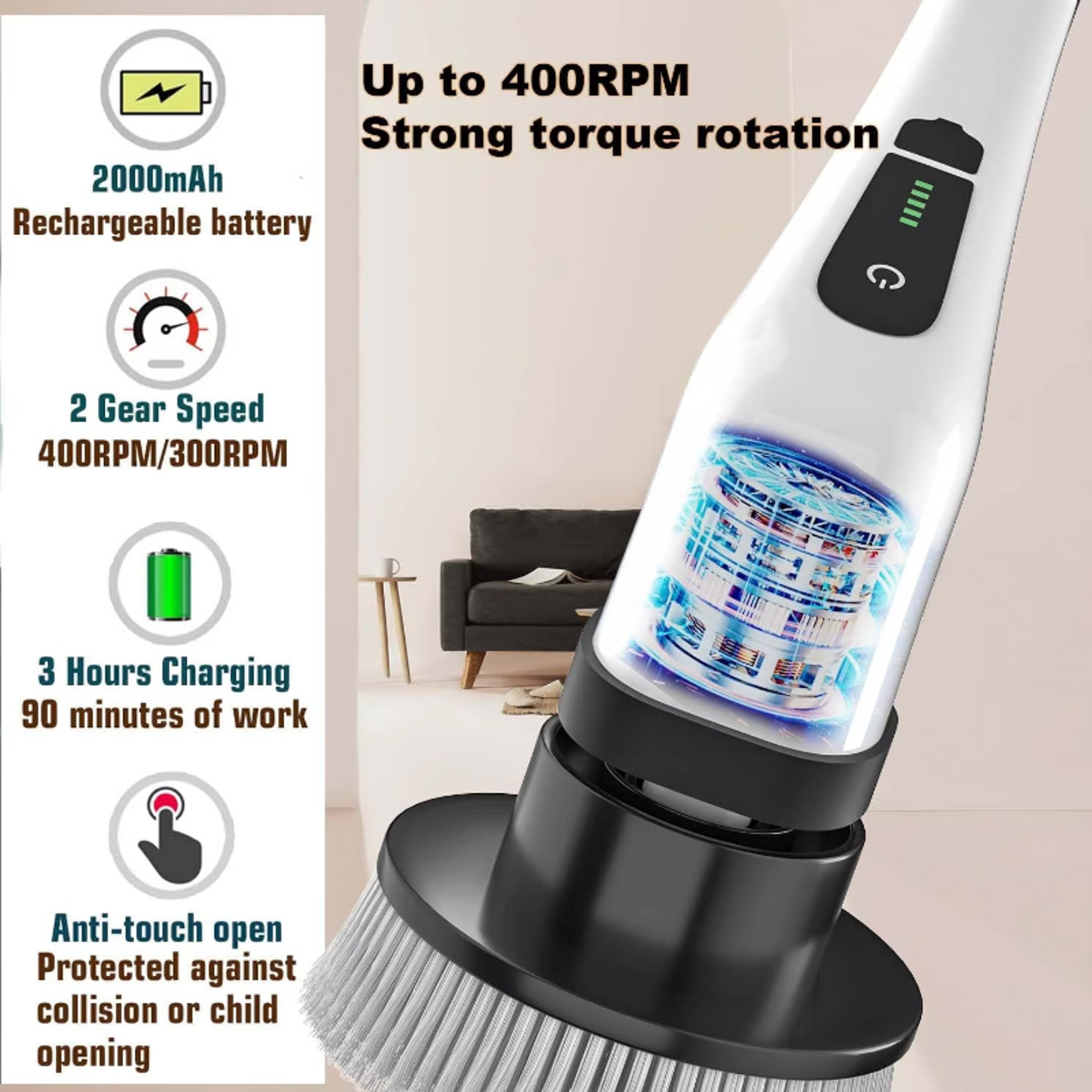 Cordless Electric Spin Scrubber Multipurpose Bathroom Cleaning Brush 2