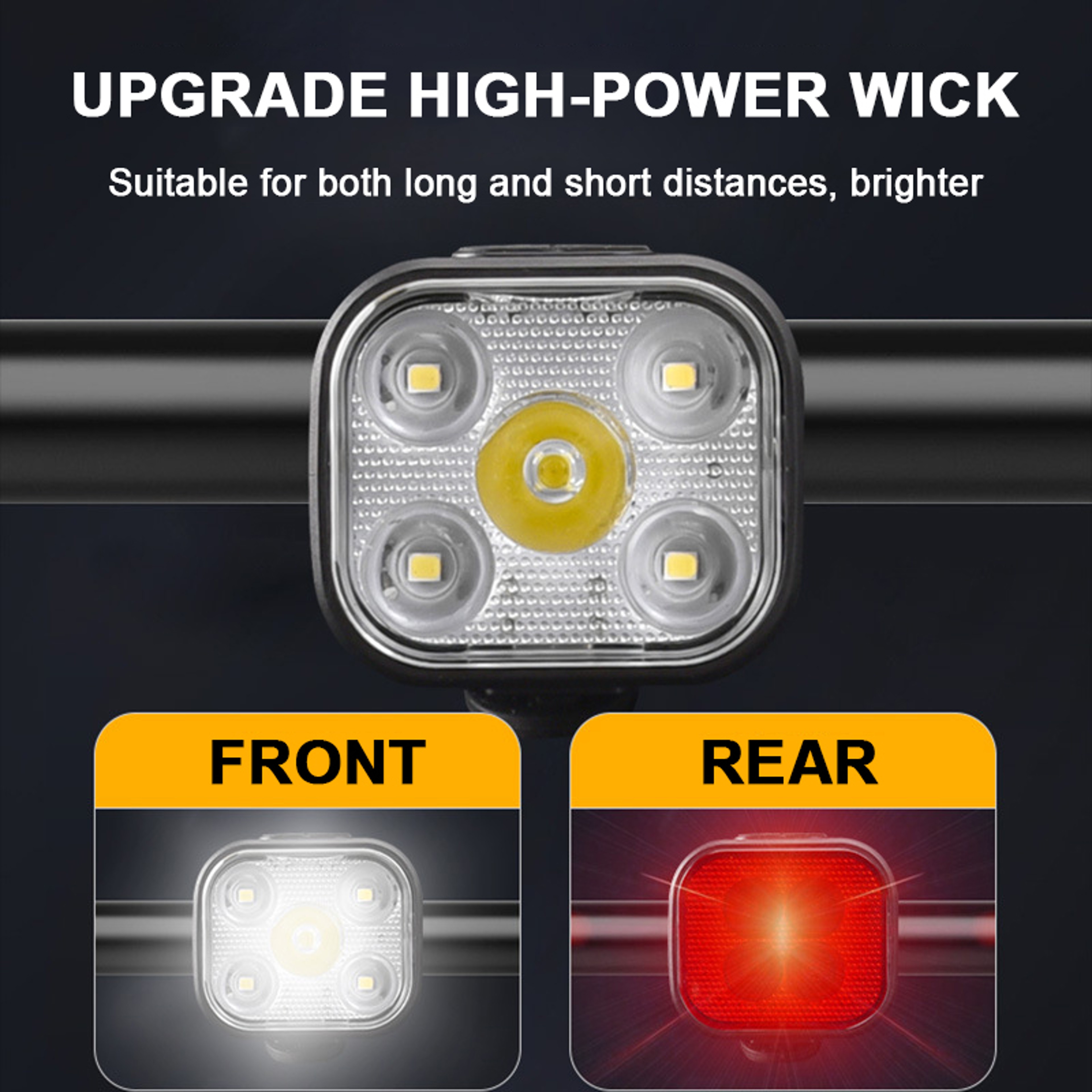 USB Rechargeable Bike Light Set With Front Headlight And Rear Taillight 5