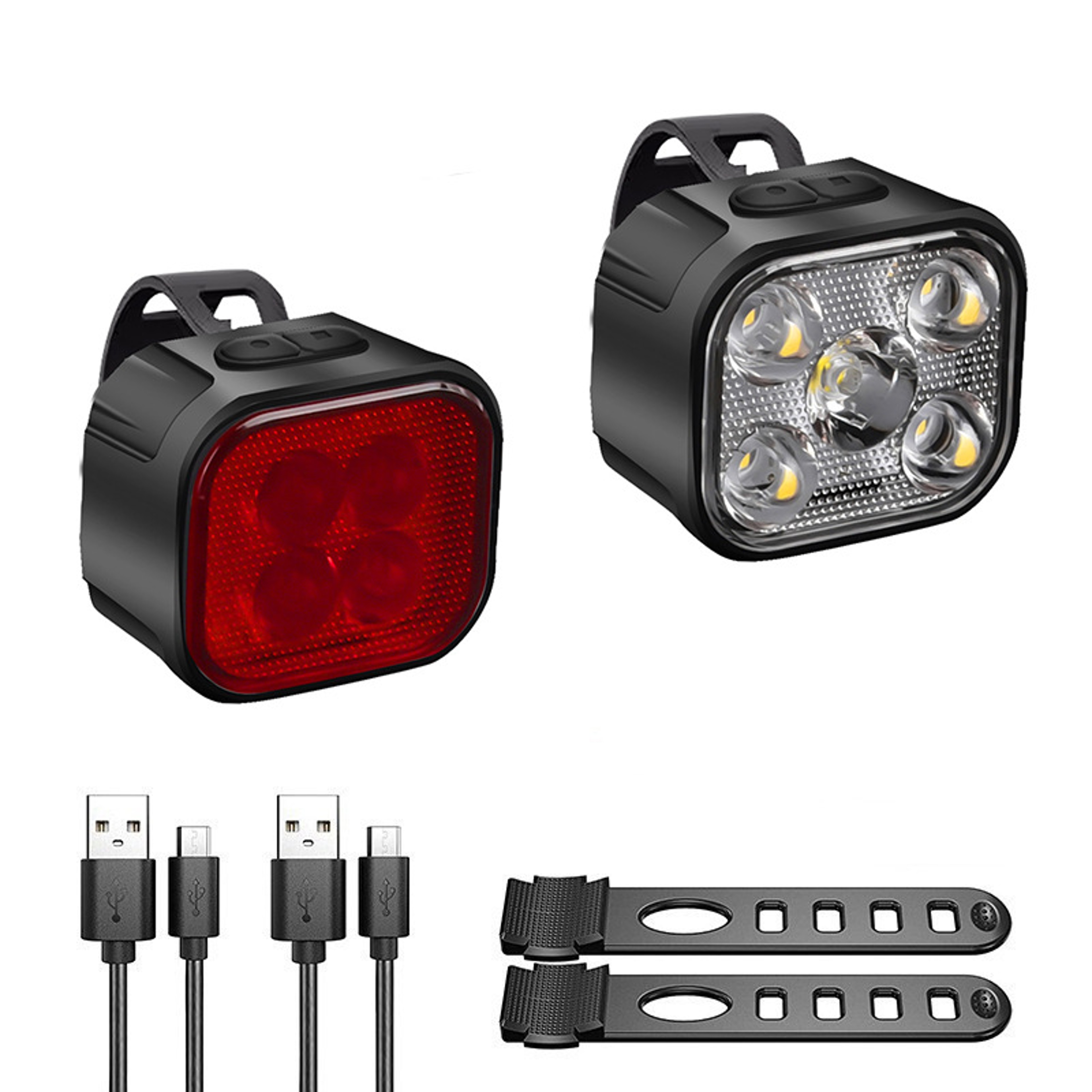 USB Rechargeable Bike Light Set With Front Headlight And Rear Taillight 8