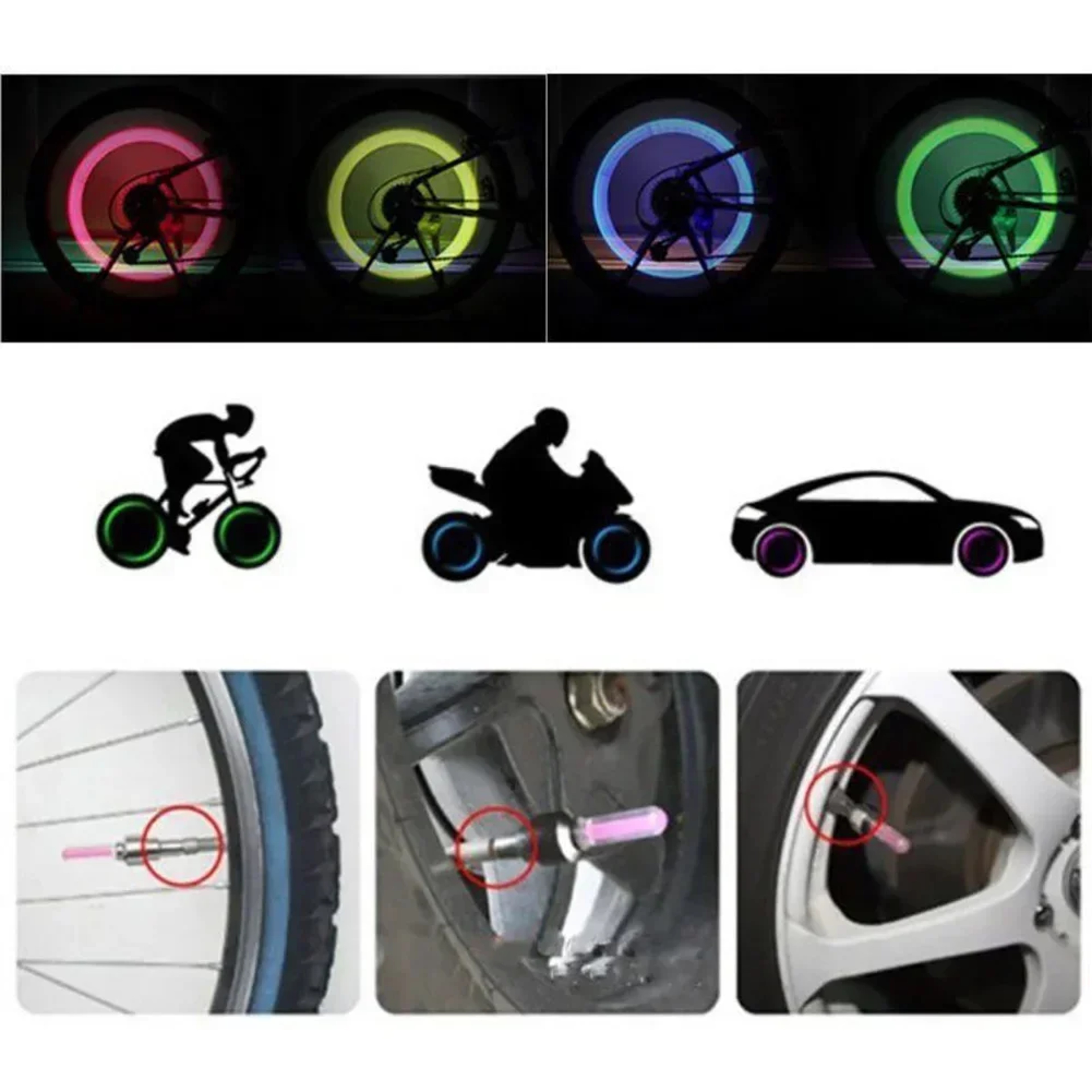 Motion Sensor Bicycle Wheel Lights LED Valve Caps For Road And Mountain Bikes 6